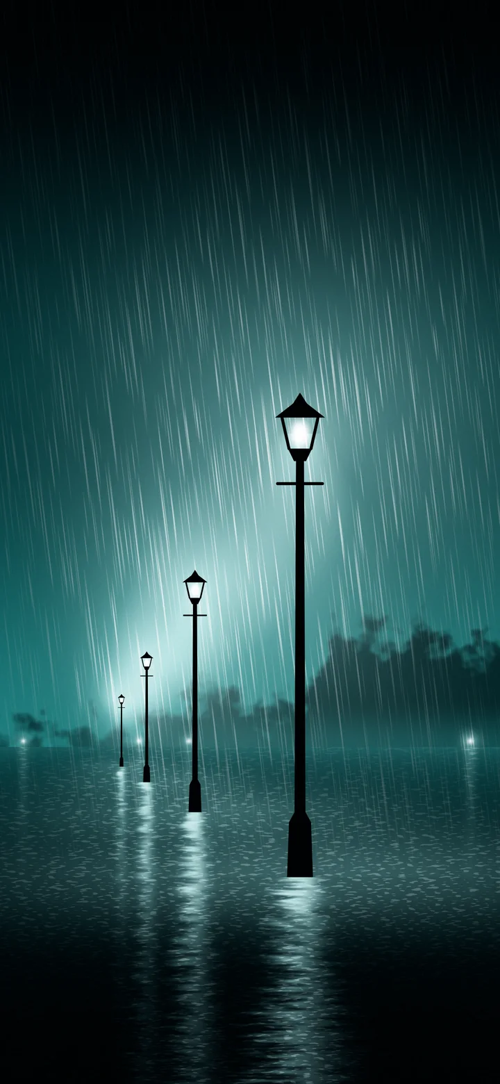 Teal Rainy Street Lamp wallpaper for iPhone and Android