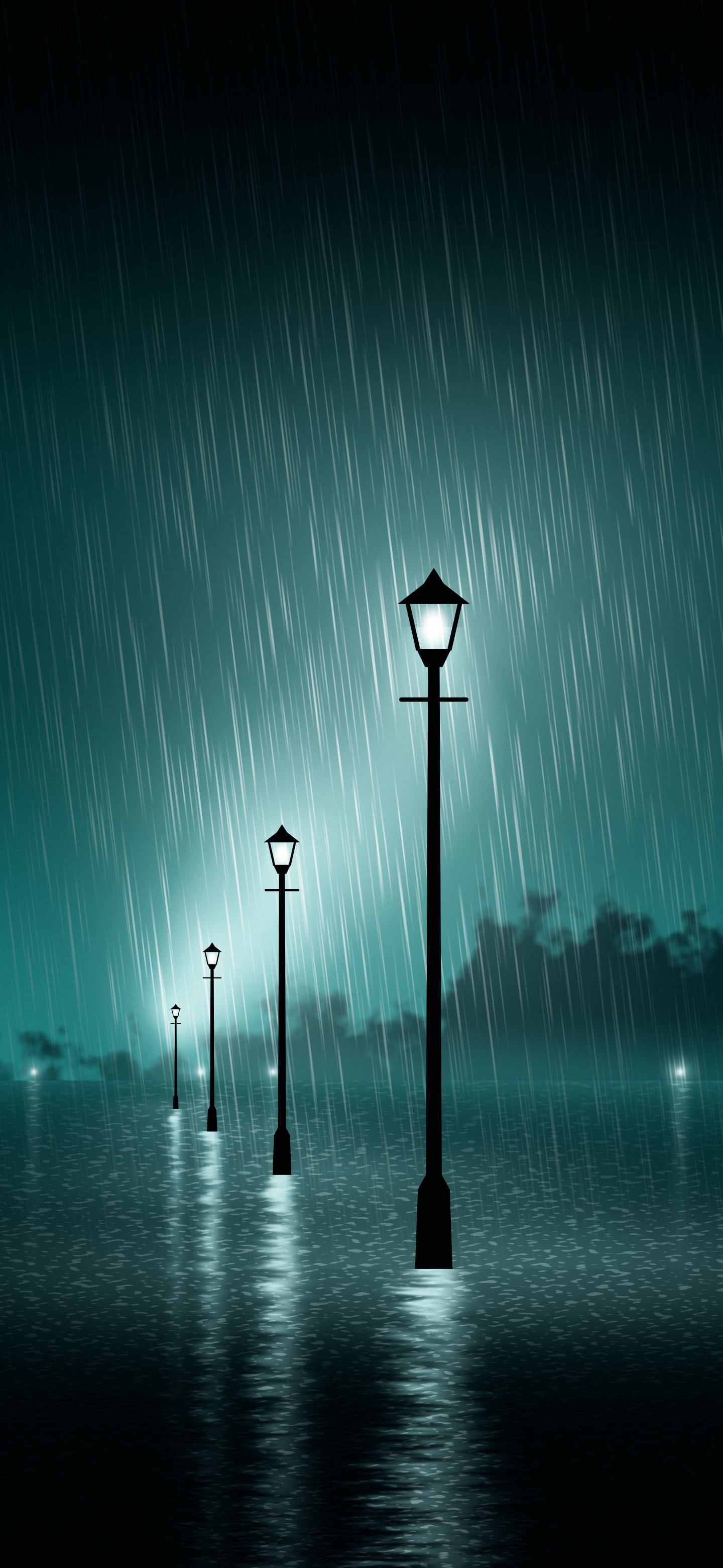 Teal Rainy Street Lamp wallpaper for iPhone and Android