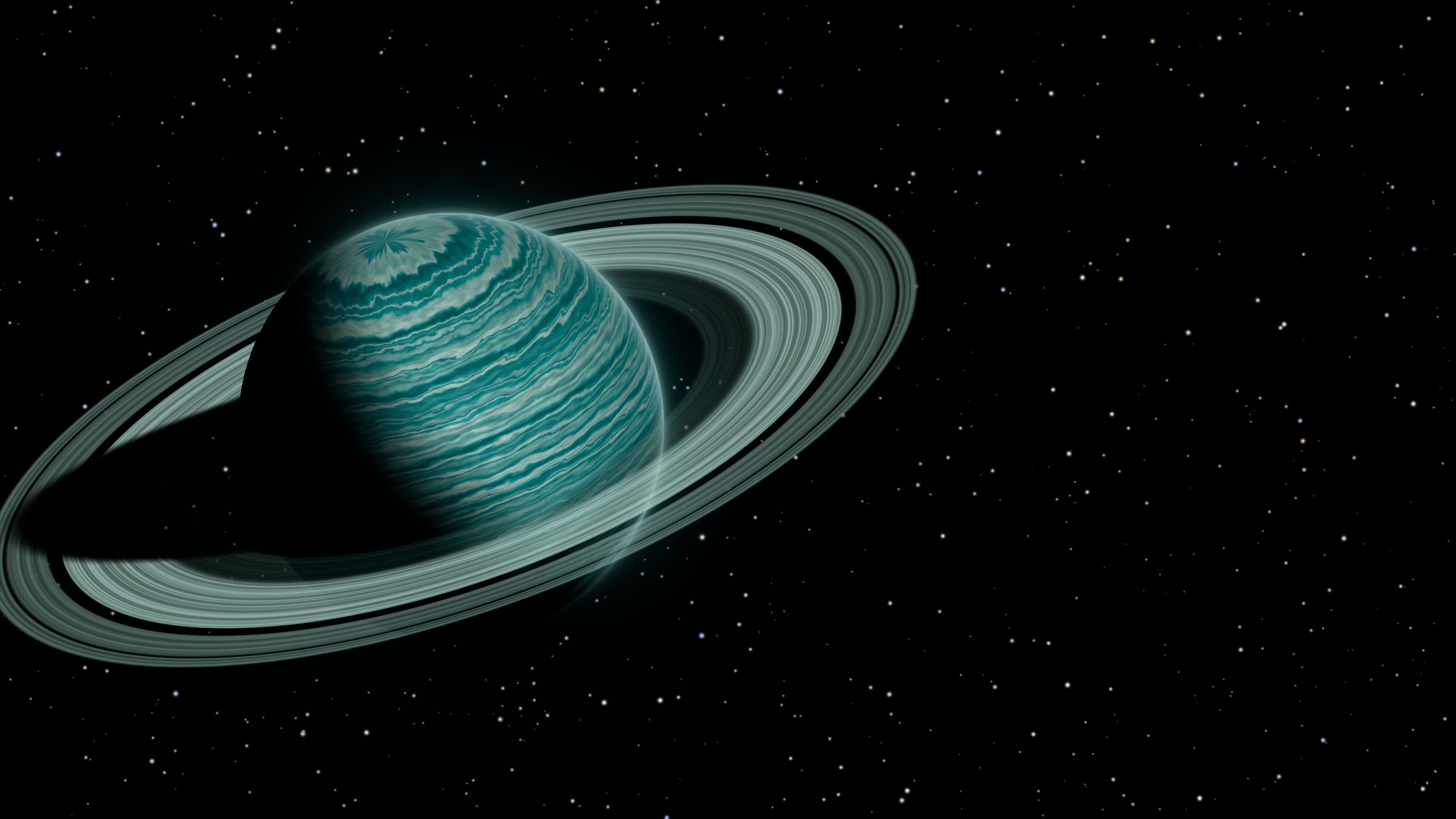 Teal Ringed Saturn desktop wallpaper in 4K