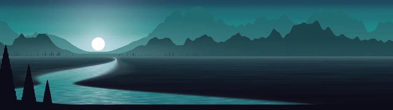 Teal River Valley in Moonlight dual monitor wallpaper, 7680 × 2160