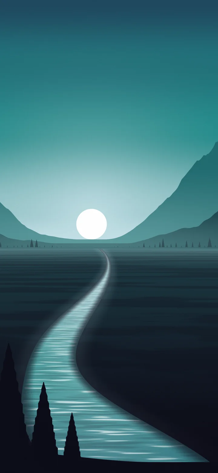 Teal River Valley in Moonlight wallpaper for iPhone and Android