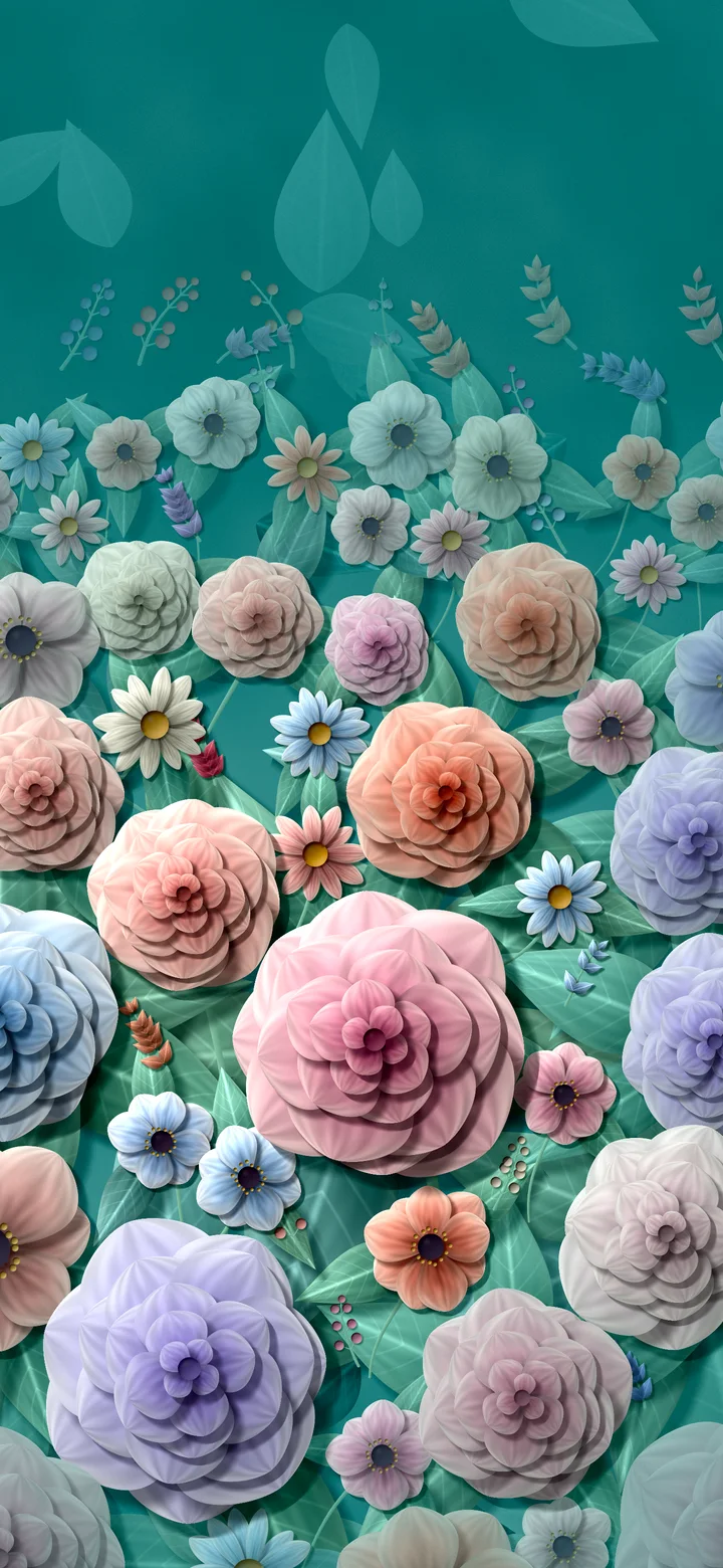 Teal Rose and Peony Floral Pattern wallpaper for iPhone and Android