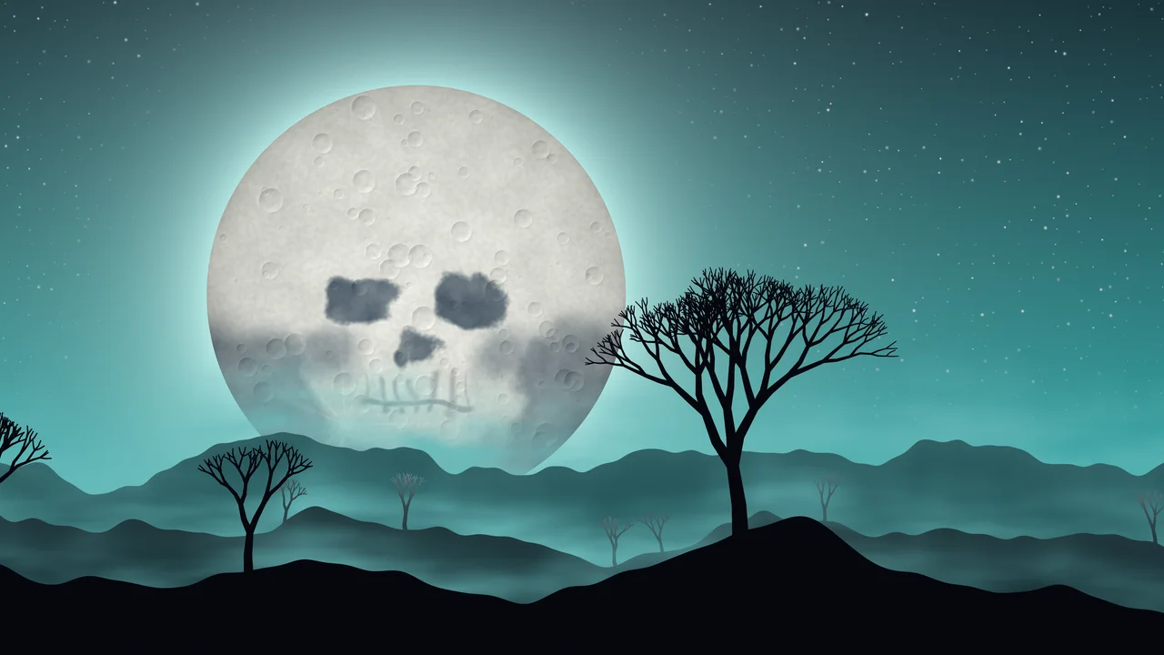 Teal Skull Moon desktop wallpaper in 4K