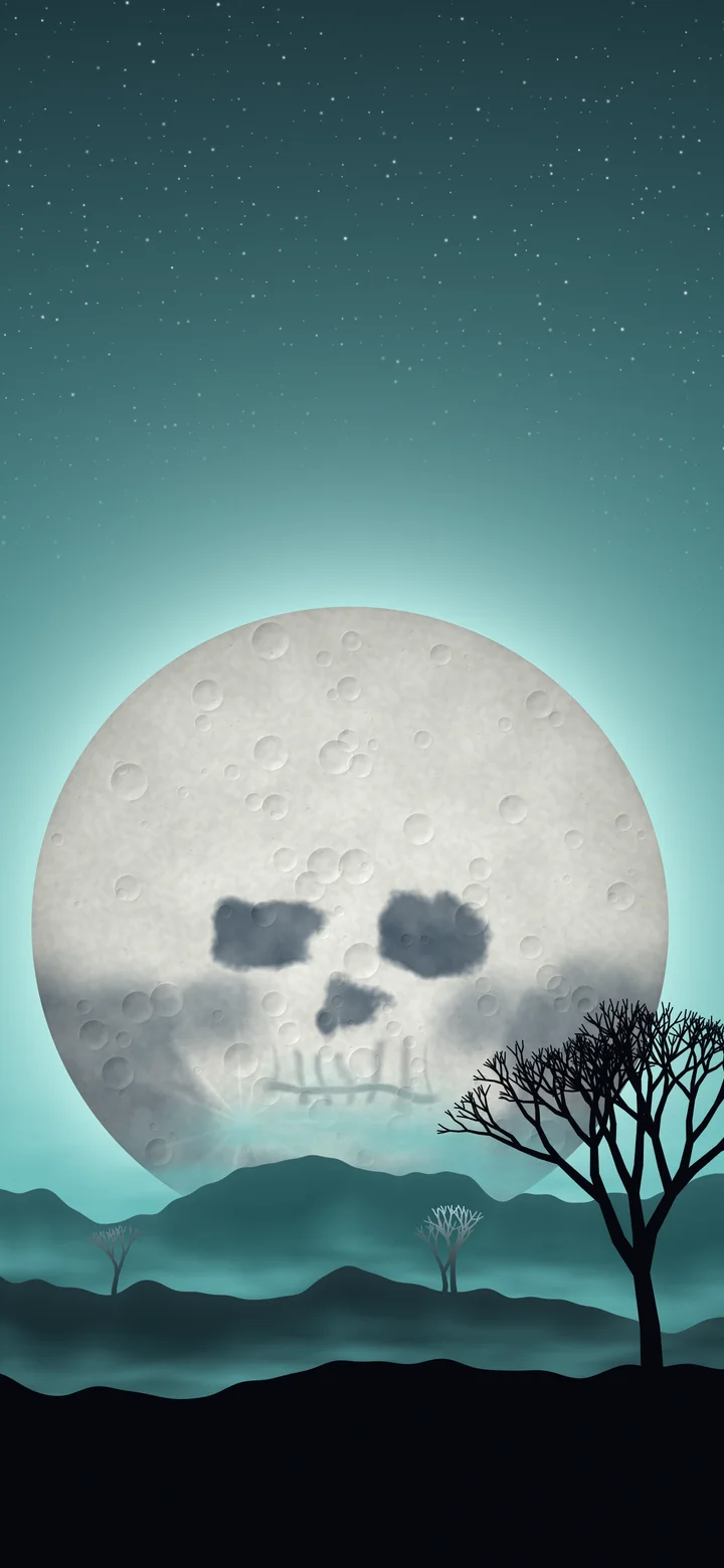 Teal Skull Moon wallpaper for iPhone and Android