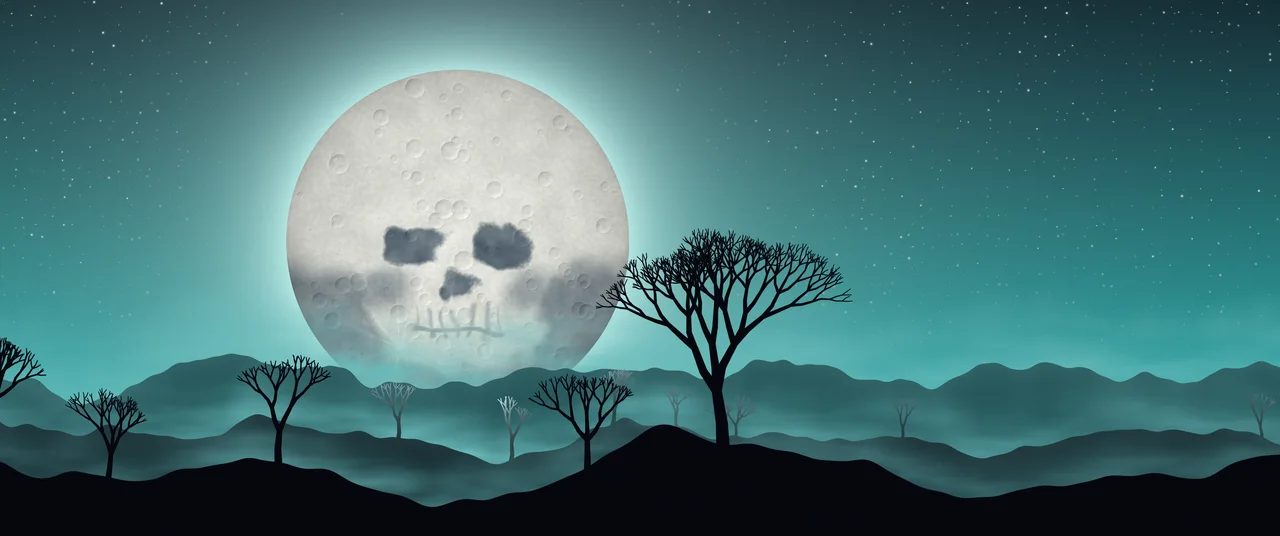 Teal Skull Moon ultrawide wallpaper, 3440 × 1440
