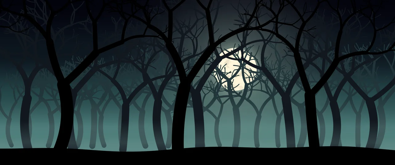 Teal Spooky Forest ultrawide wallpaper, 3440 × 1440