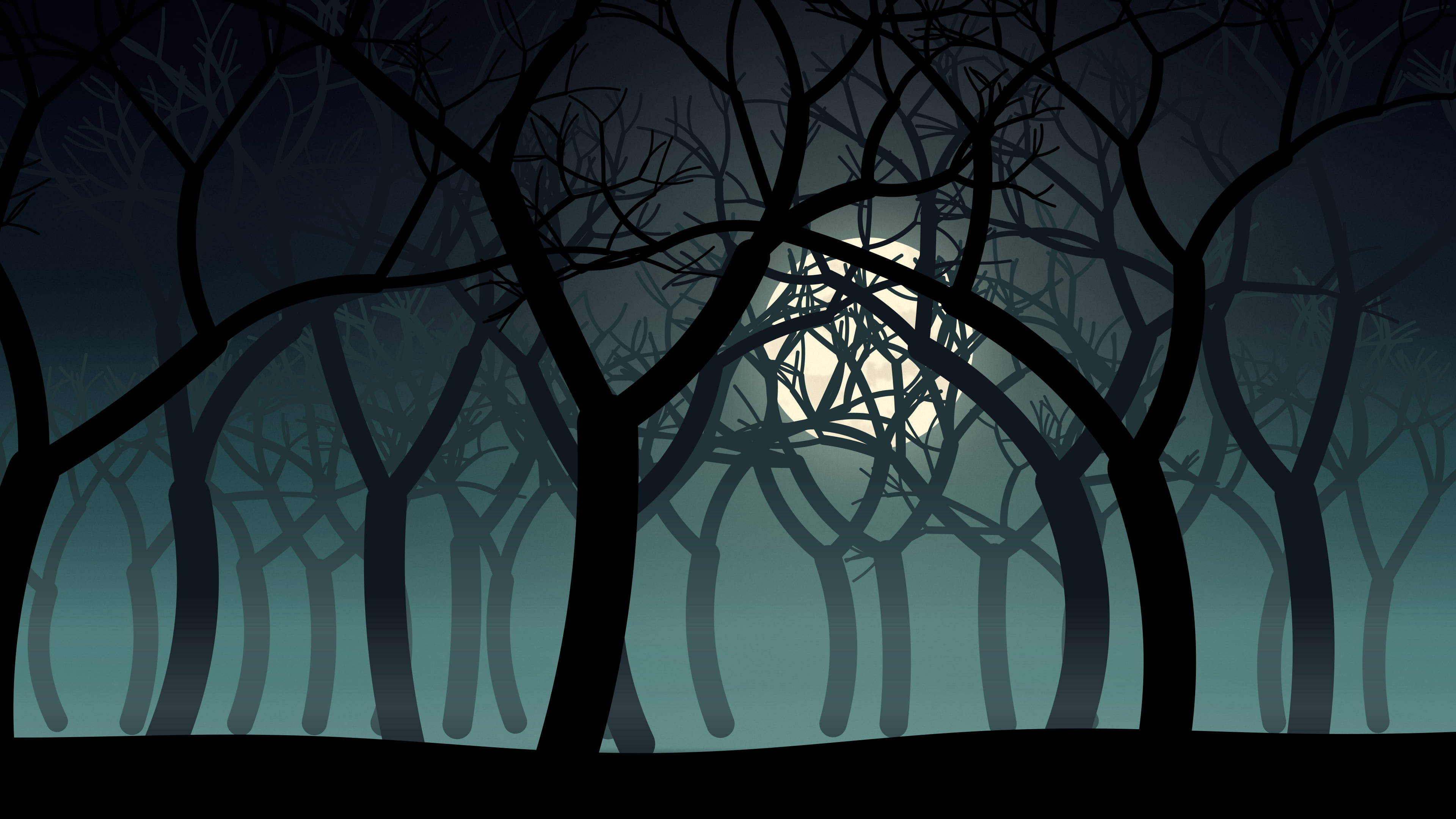 Teal Spooky Forest desktop wallpaper in 4K