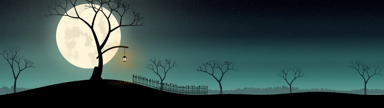 Teal Spooky Tree and Moon dual monitor wallpaper, 7680 × 2160