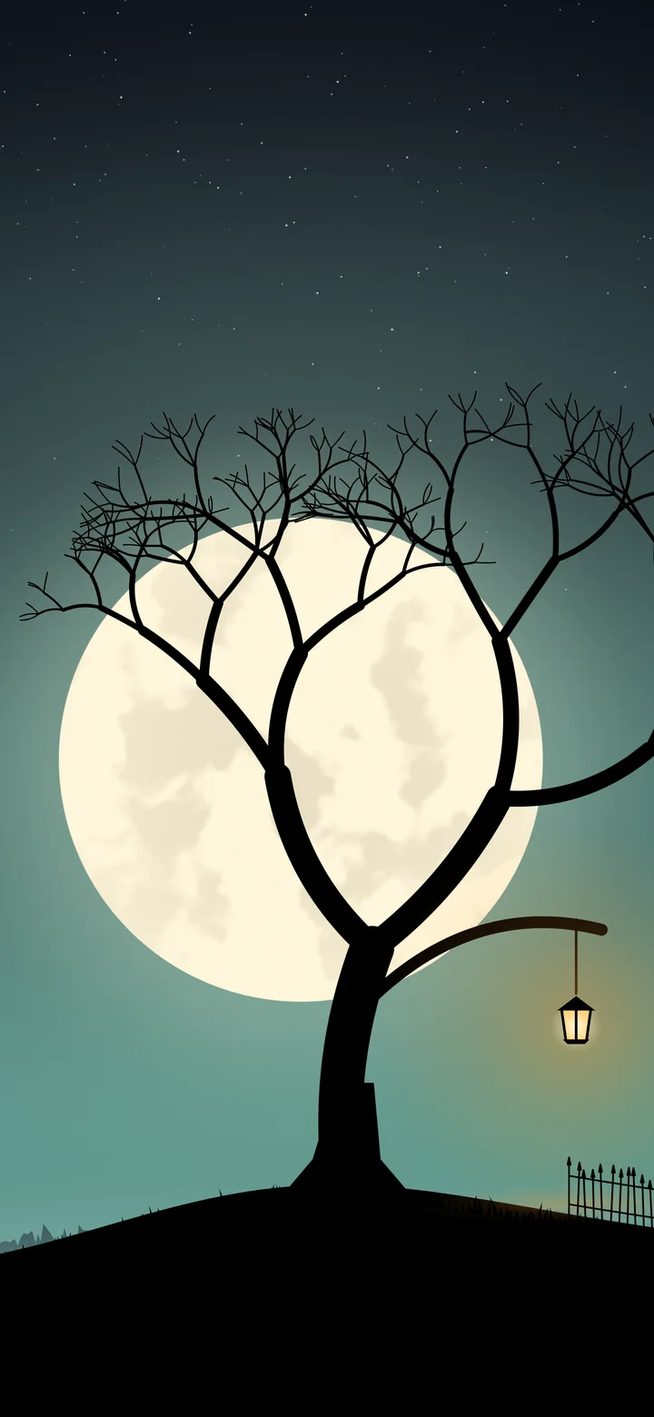 Teal Spooky Tree and Moon wallpaper for iPhone and Android