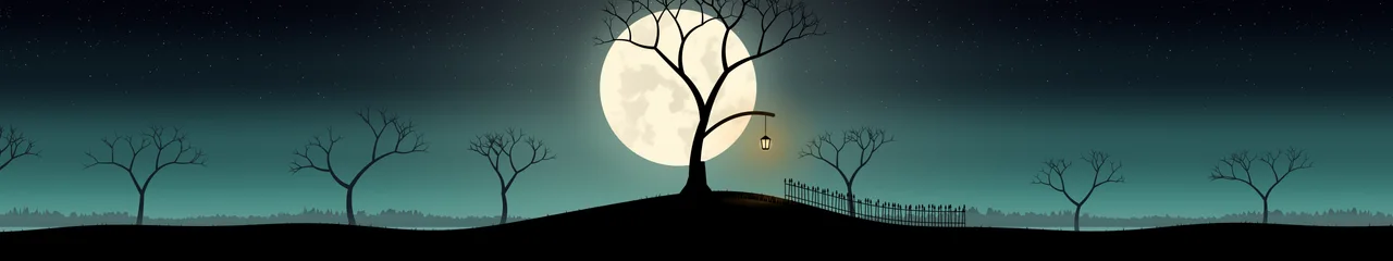 Teal Spooky Tree and Moon triple monitor wallpaper, 7680 × 1440