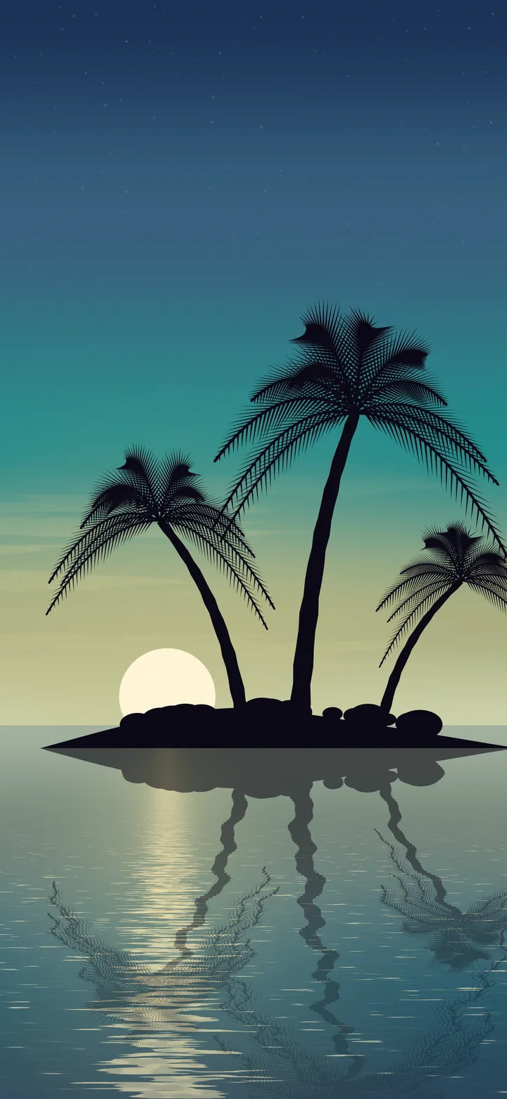 Teal Tropical Island Sunset wallpaper for iPhone and Android