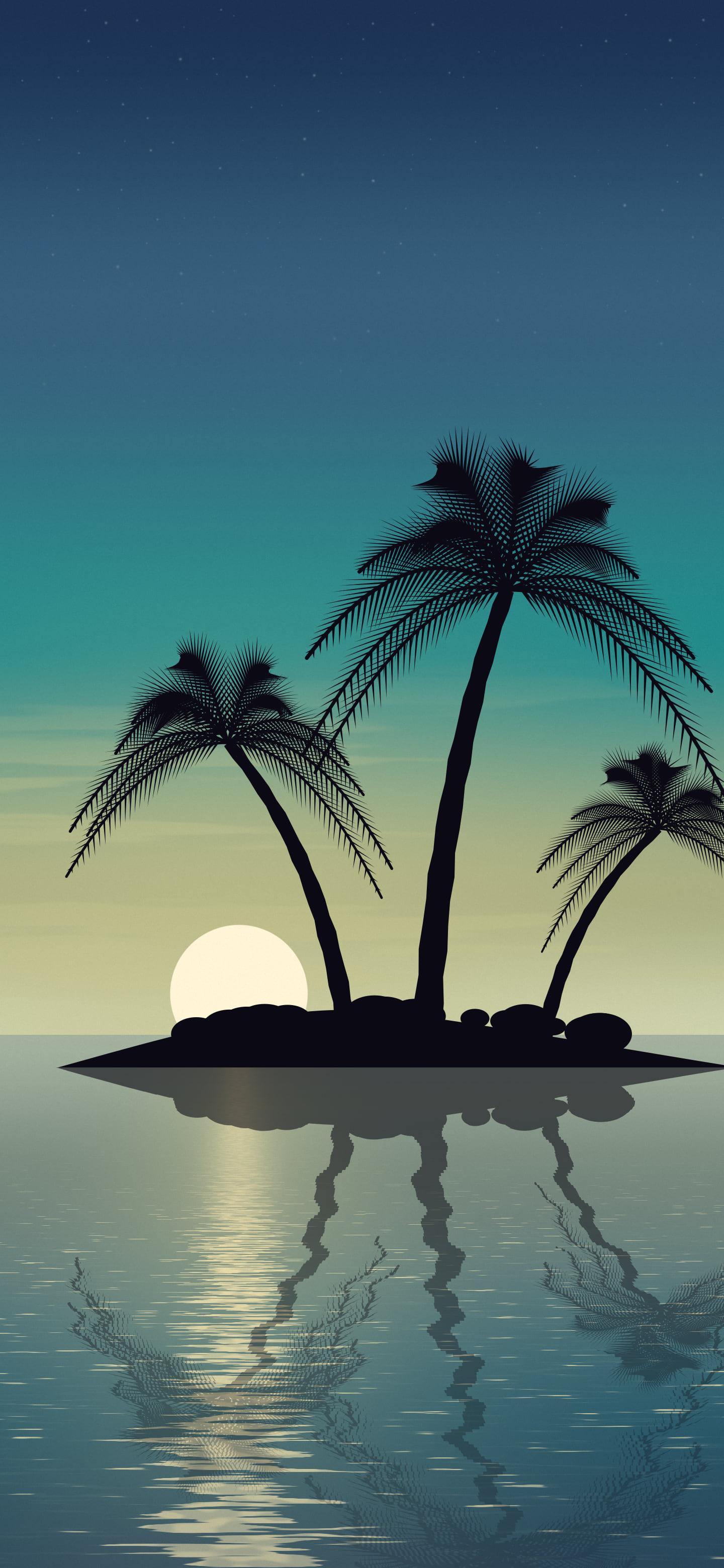 Teal Tropical Island Sunset wallpaper for iPhone and Android