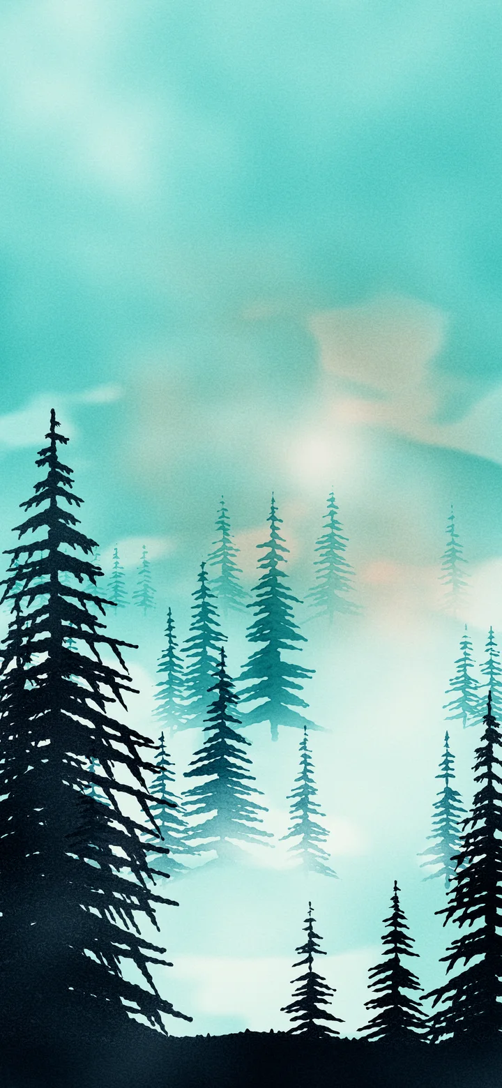 Teal Watercolor Misty Forest wallpaper for iPhone and Android