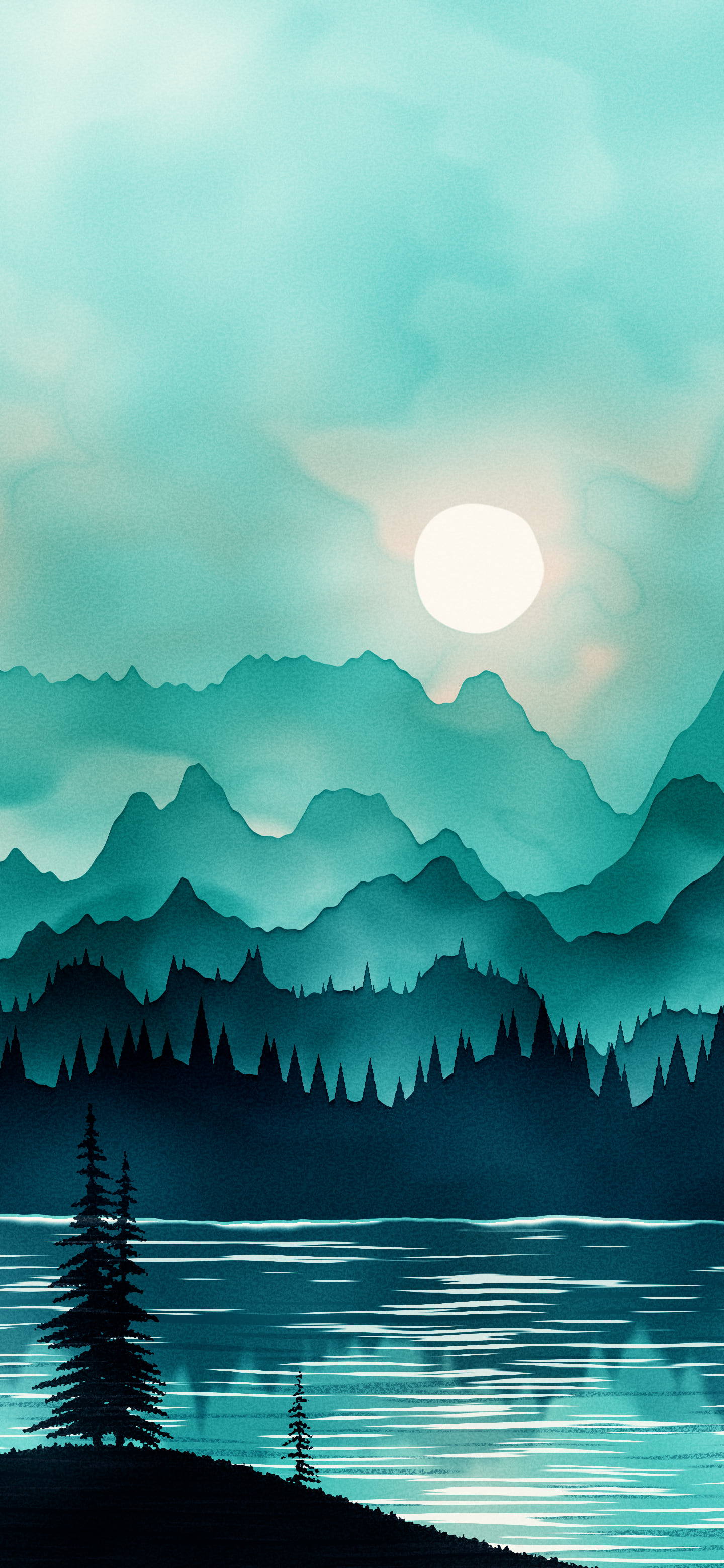 Teal Watercolor Mountain Landscape wallpaper for iPhone and Android