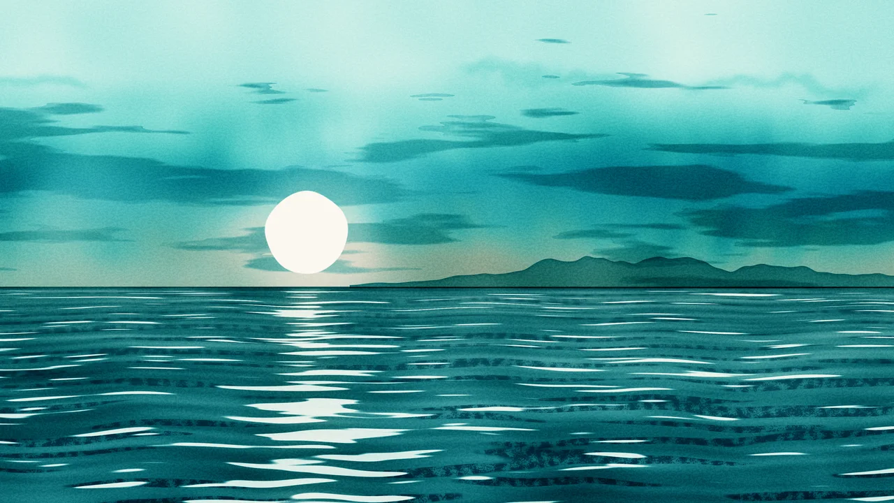 Teal Watercolor Ocean Sunset desktop wallpaper in 4K