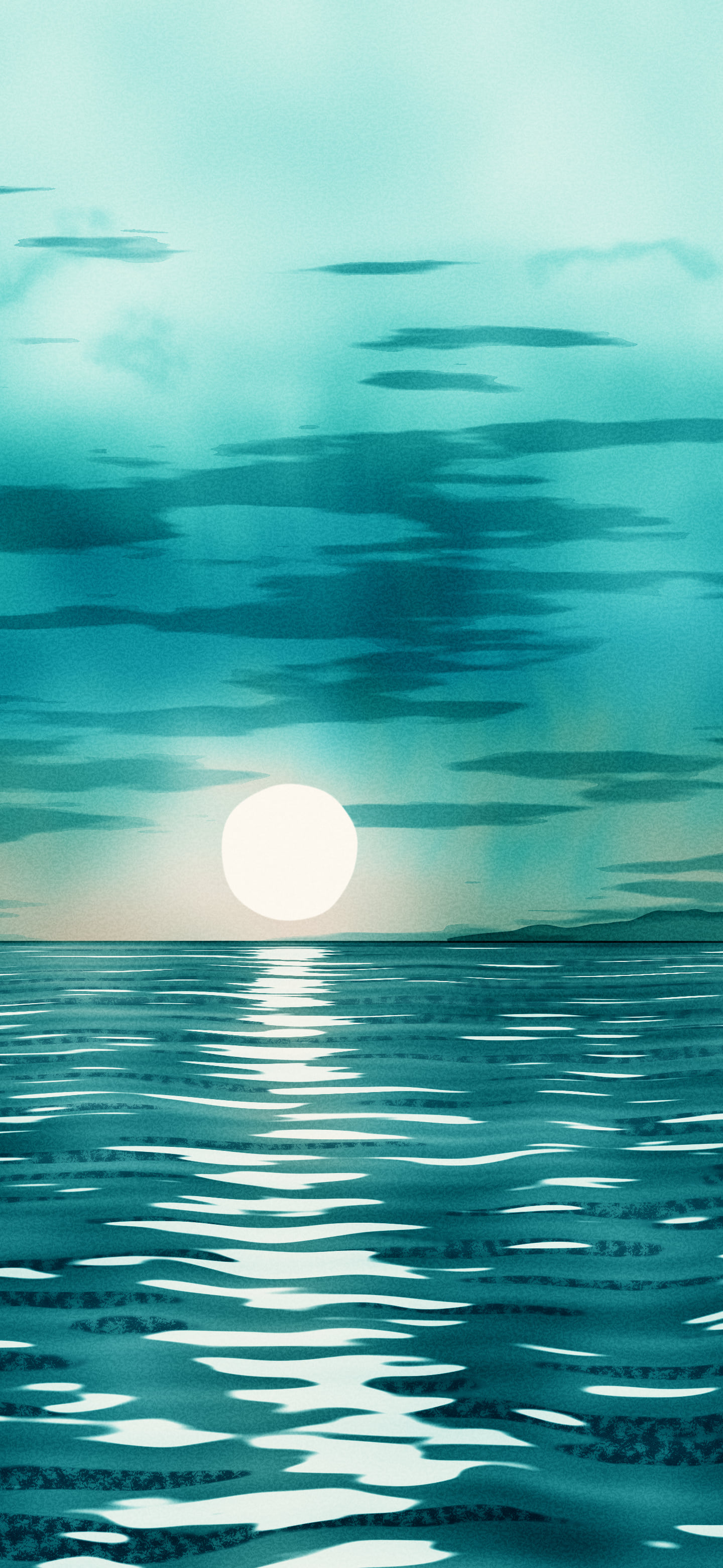 Teal Watercolor Ocean Sunset wallpaper for iPhone and Android
