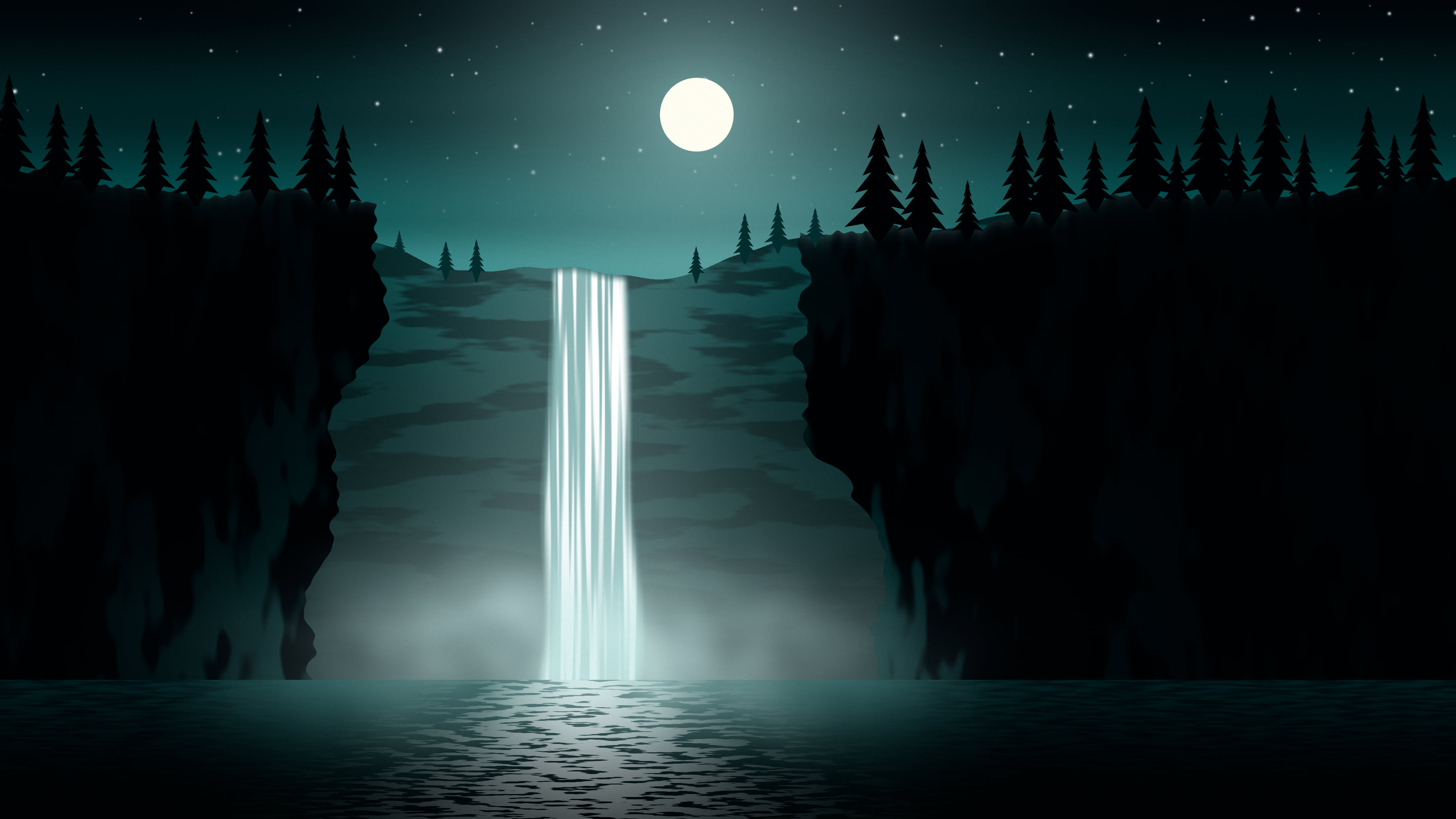 Teal Waterfall desktop wallpaper in 4K