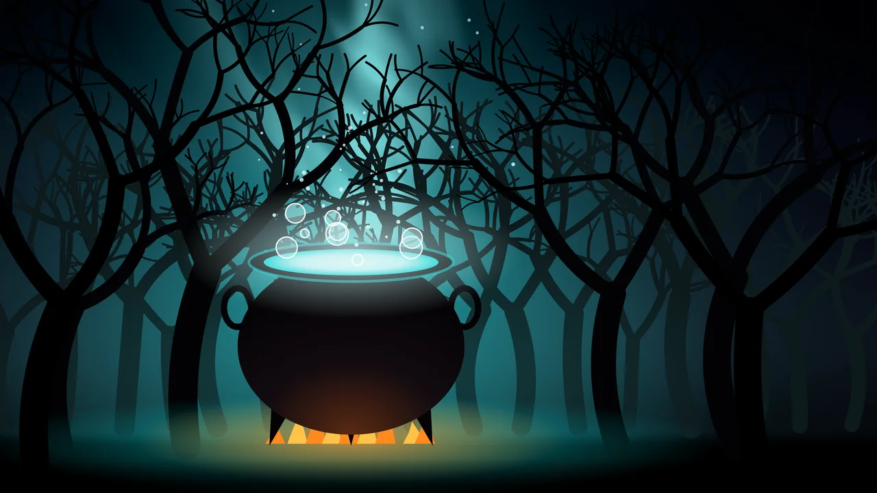Teal Witch Cauldron desktop wallpaper in 4K