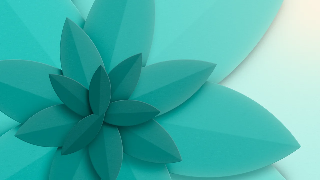 Turquoise 3D Paper Cut Abstract Petals desktop wallpaper in 4K