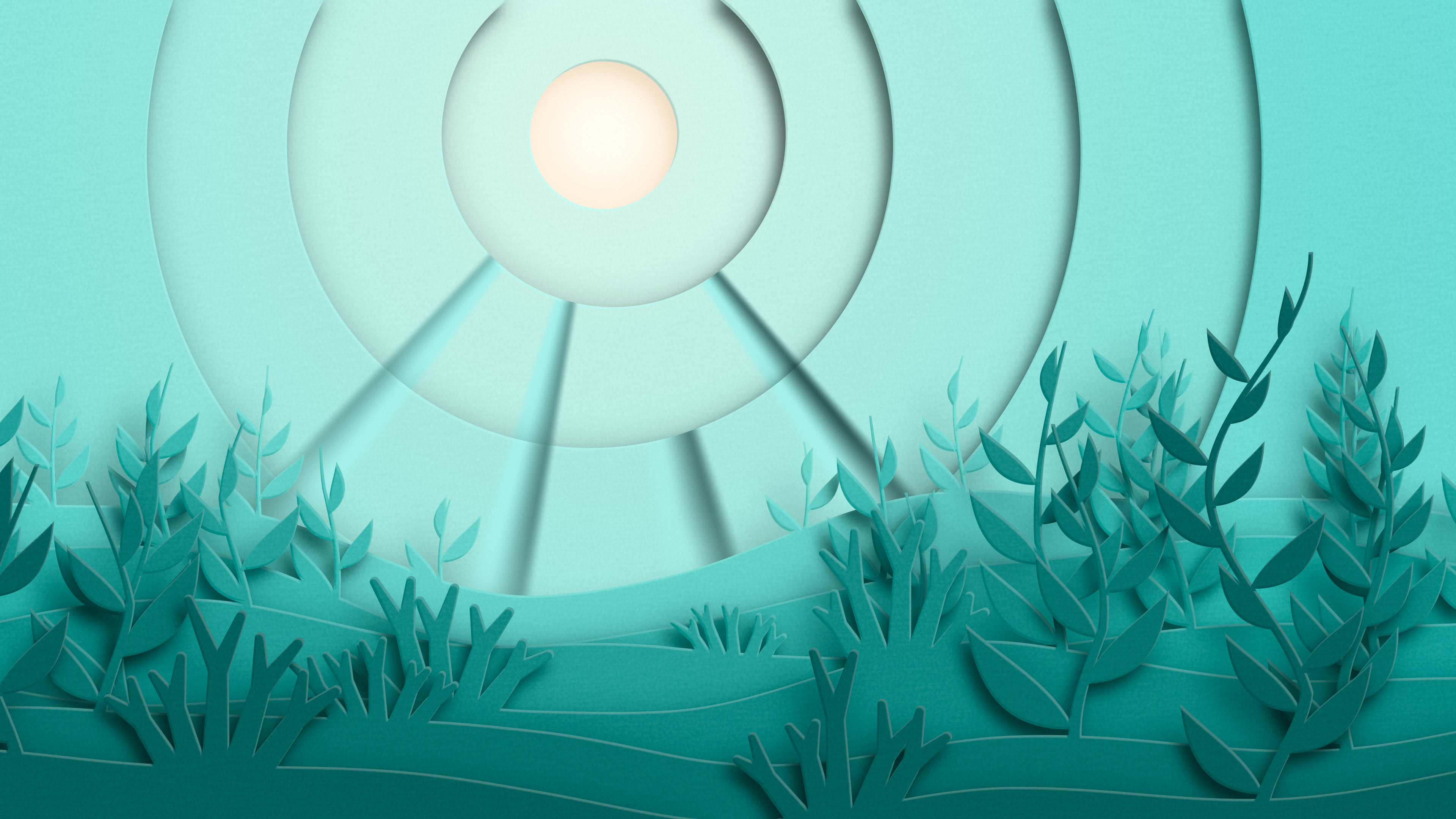 Turquoise 3D Paper Cut Underwater Kelp desktop wallpaper in 4K