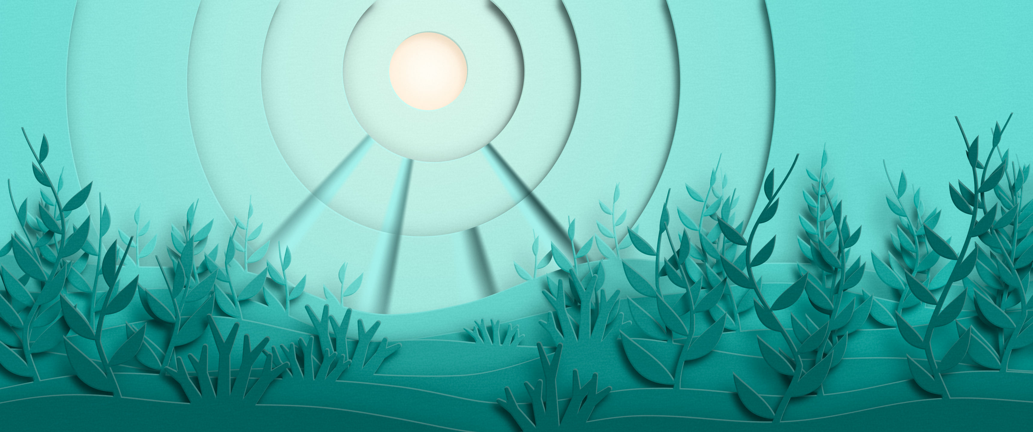 Turquoise 3D Paper Cut Underwater Kelp ultrawide wallpaper, 3440 × 1440