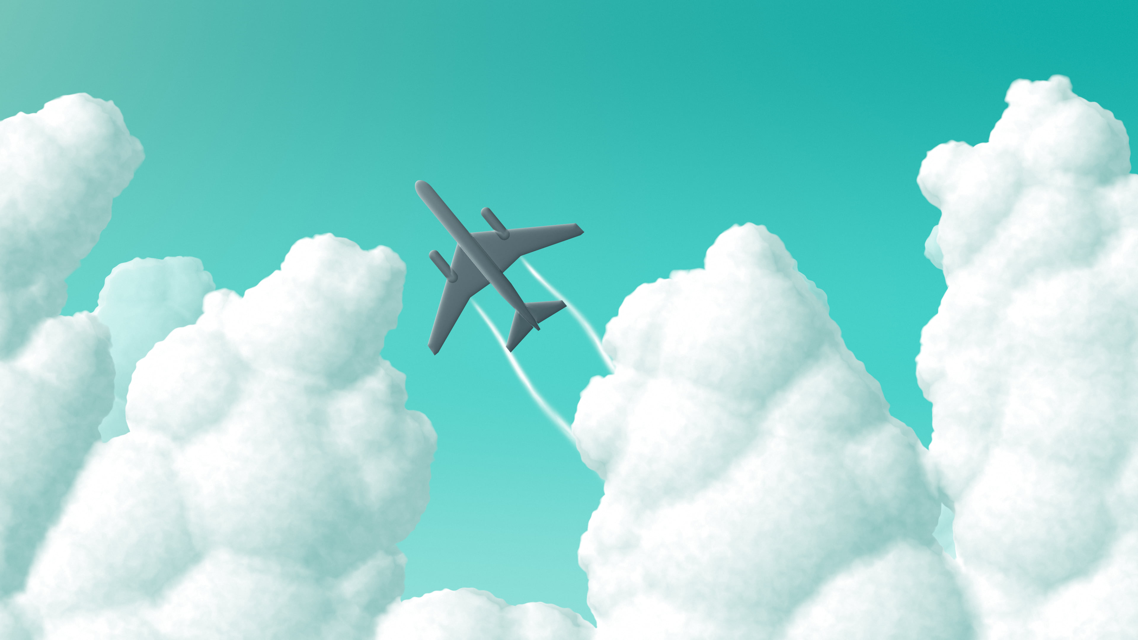 Turquoise Airplane in the Clouds desktop wallpaper in 4K