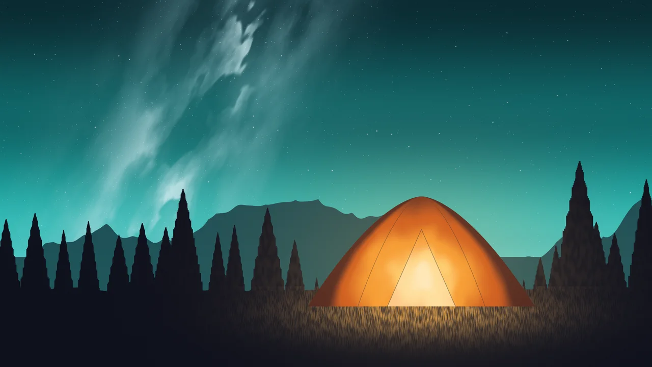 Turquoise Camping Tent Under the Milky Way desktop wallpaper in 4K