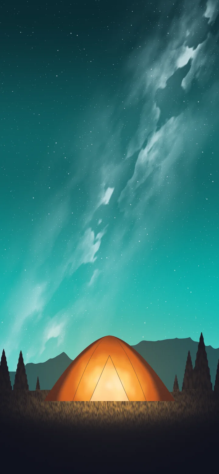 Turquoise Camping Tent Under the Milky Way wallpaper for iPhone and Android