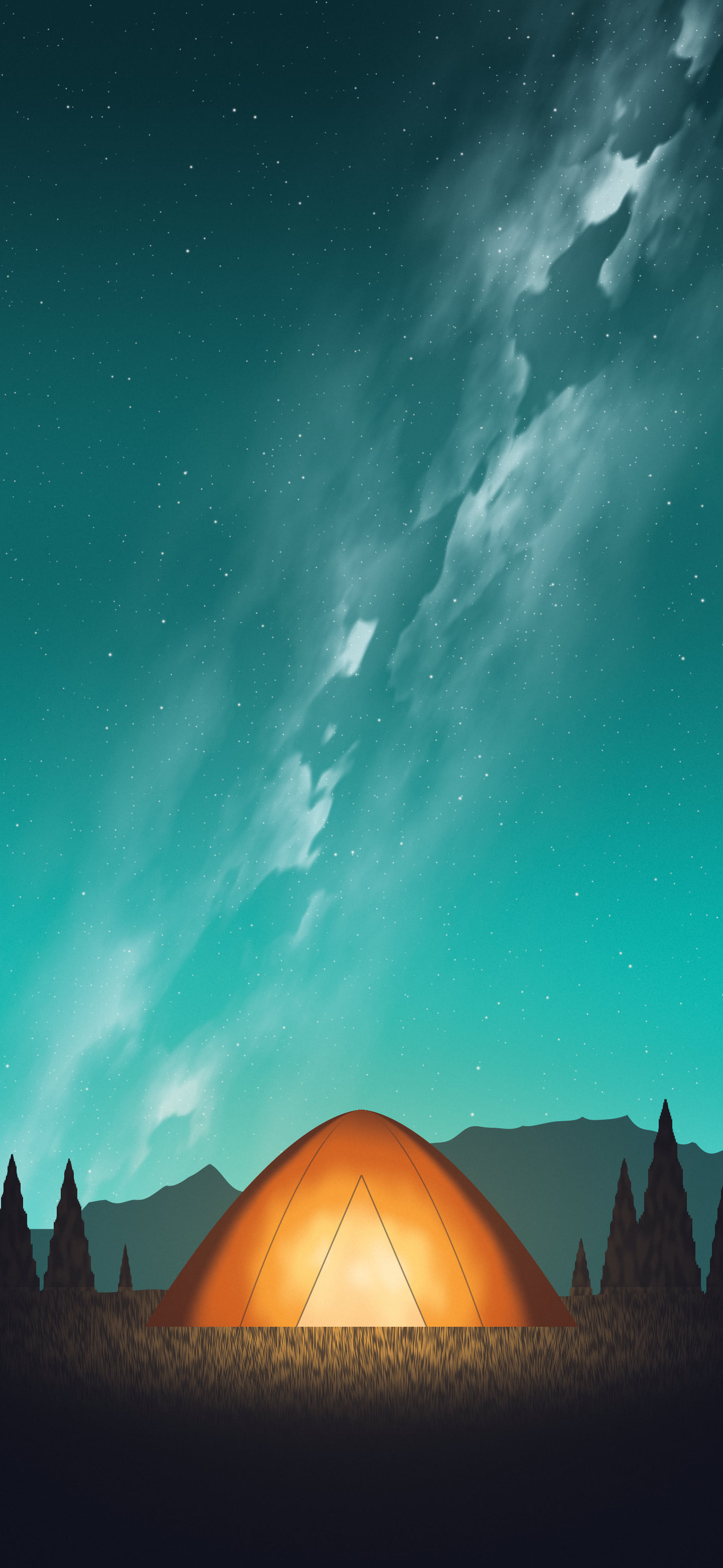 Turquoise Camping Tent Under the Milky Way wallpaper for iPhone and Android