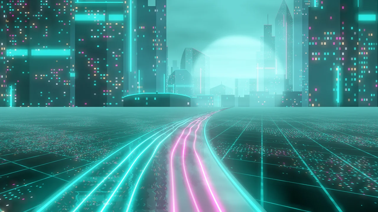 Turquoise Cyberpunk Highway desktop wallpaper in 4K