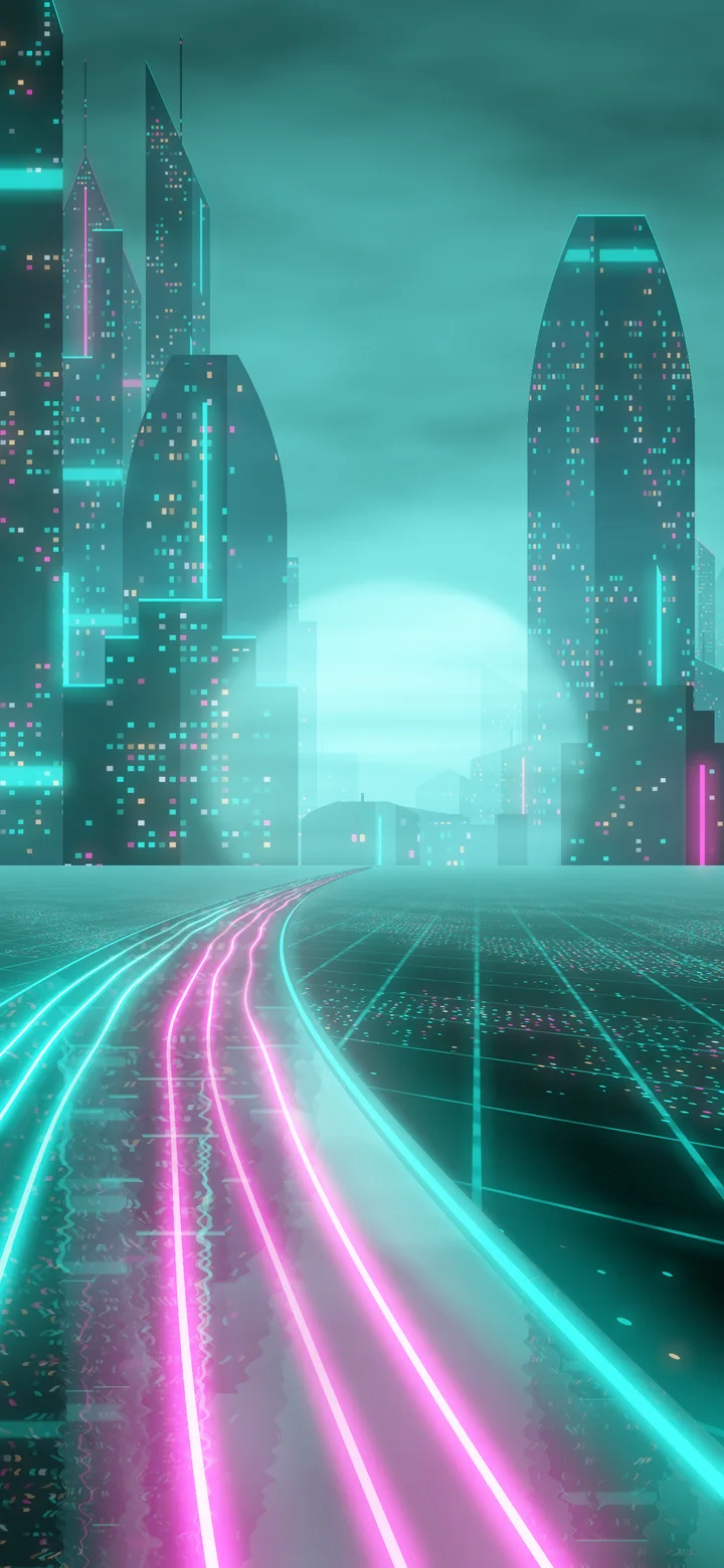 Turquoise Cyberpunk Highway wallpaper for iPhone and Android