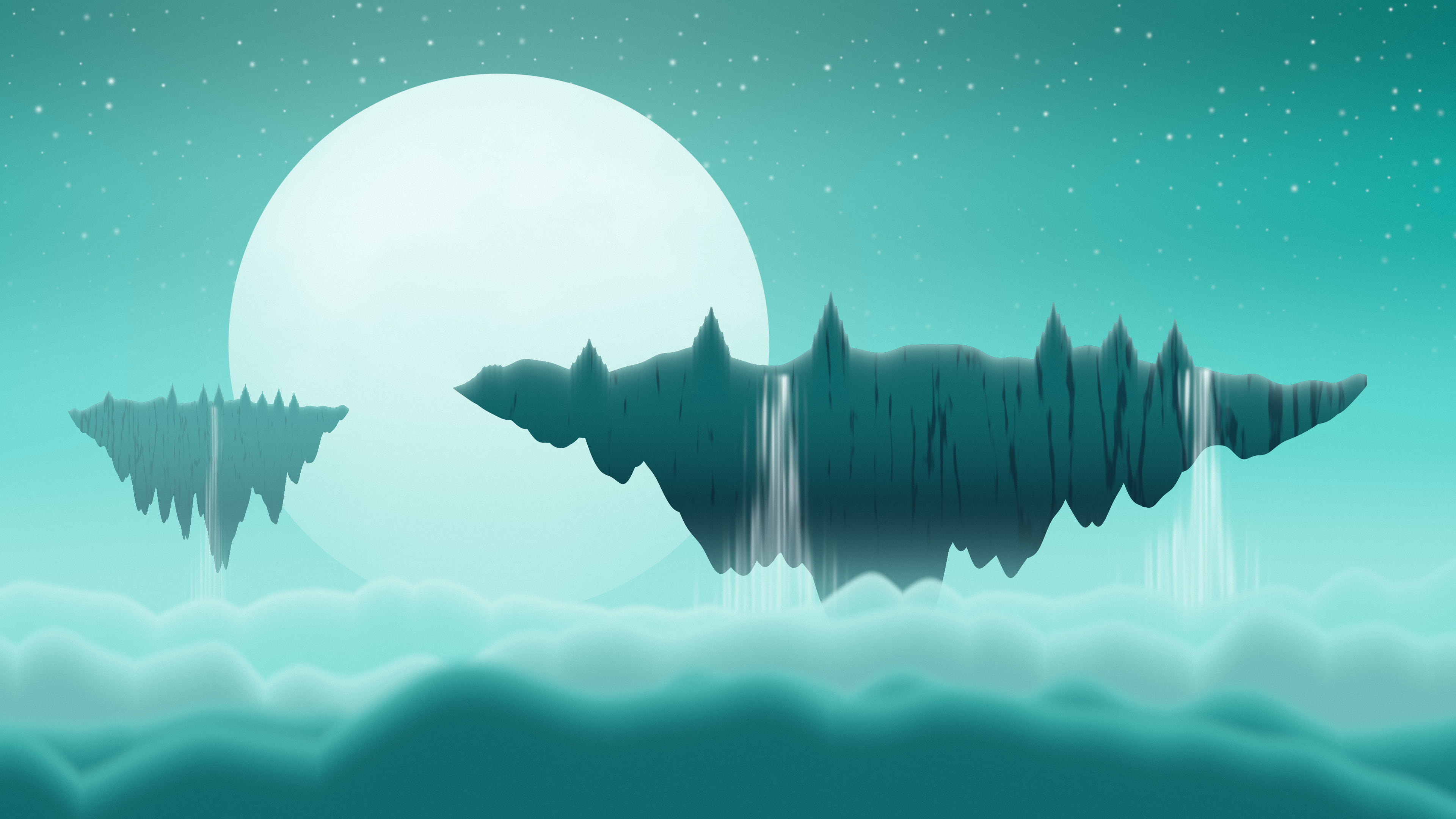 Turquoise Fantasy Floating Islands desktop wallpaper in 4K