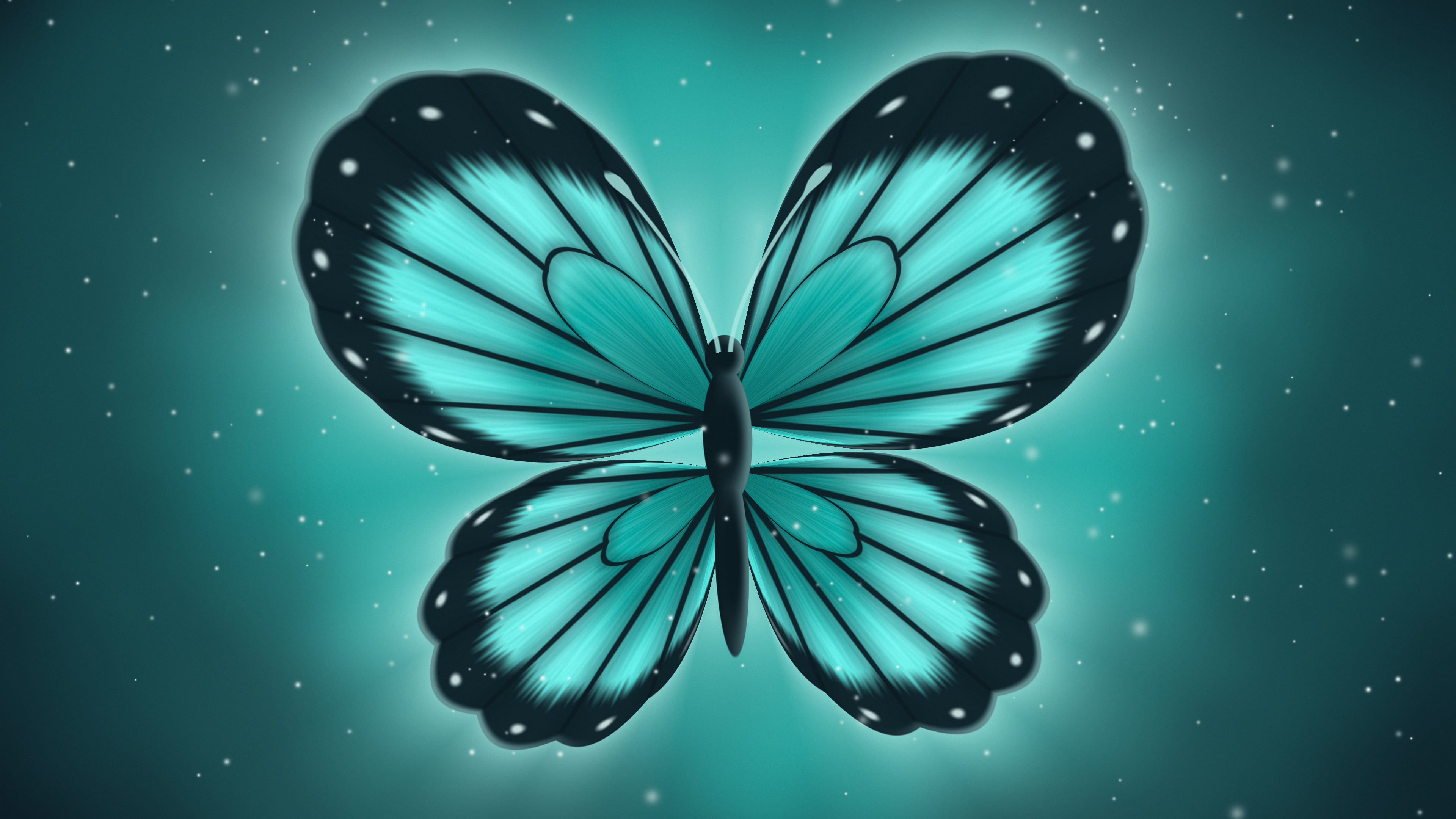 Turquoise Glowing Butterfly desktop wallpaper in 4K