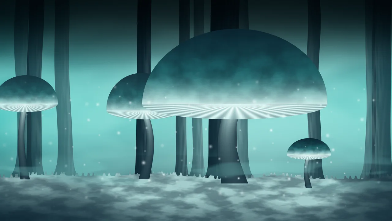 Turquoise Glowing Mushroom Forest desktop wallpaper in 4K