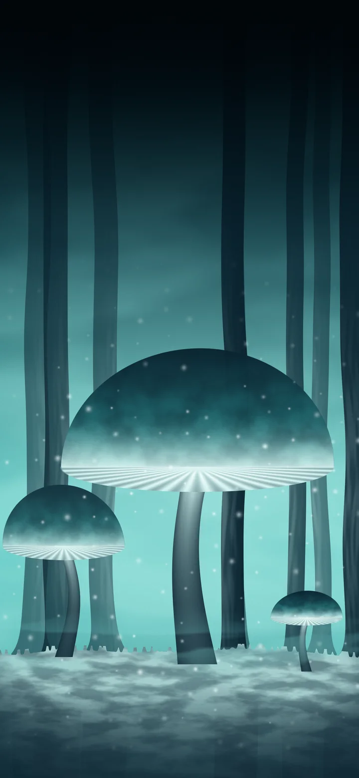 Turquoise Glowing Mushroom Forest wallpaper for iPhone and Android