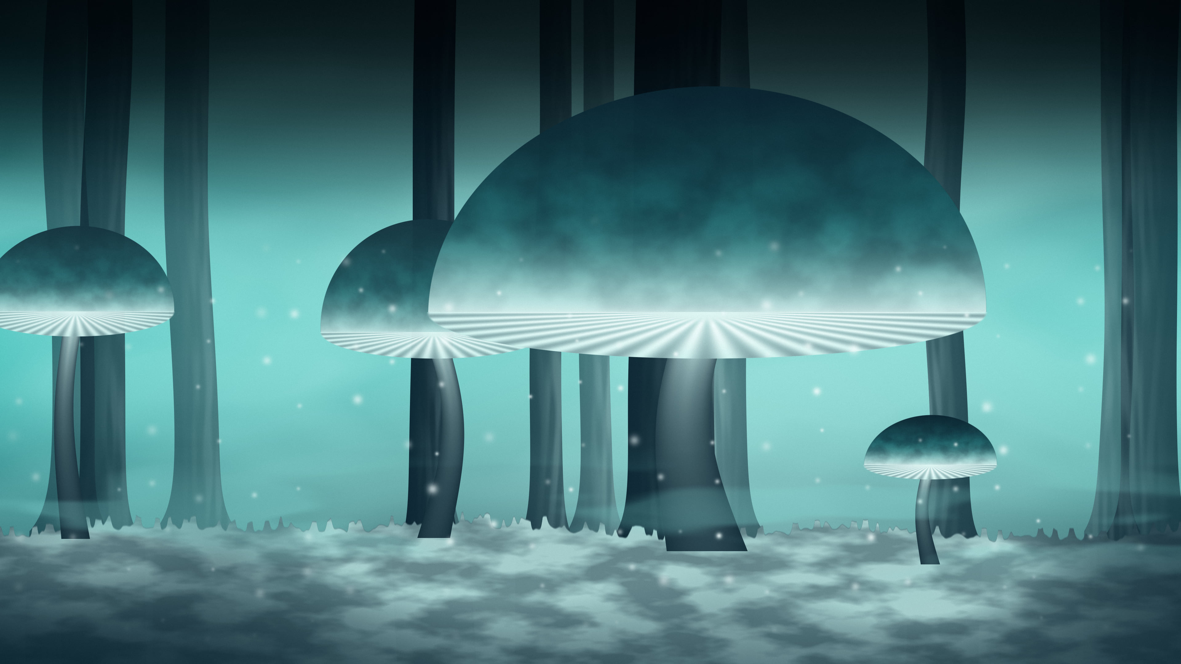 Turquoise Glowing Mushroom Forest desktop wallpaper in 4K