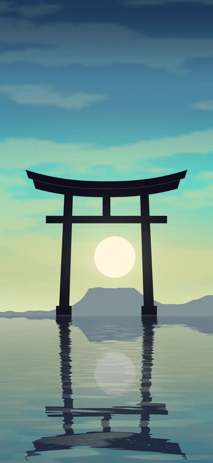 Turquoise Japanese Torii Gate Sunset wallpaper for iPhone and Android