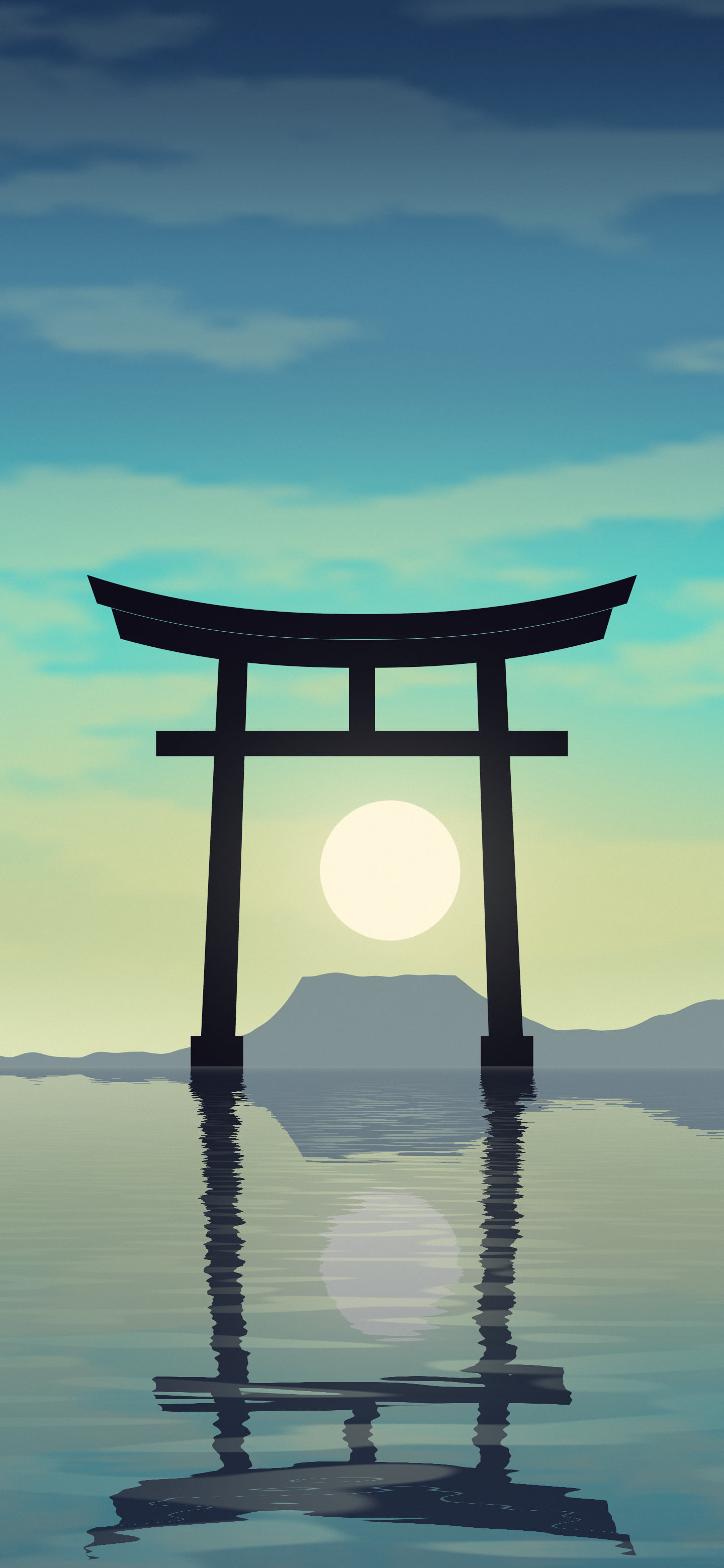Turquoise Japanese Torii Gate Sunset wallpaper for iPhone and Android