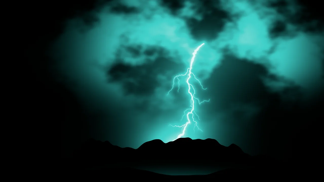 Turquoise Lightning Strike on Black desktop wallpaper in 4K
