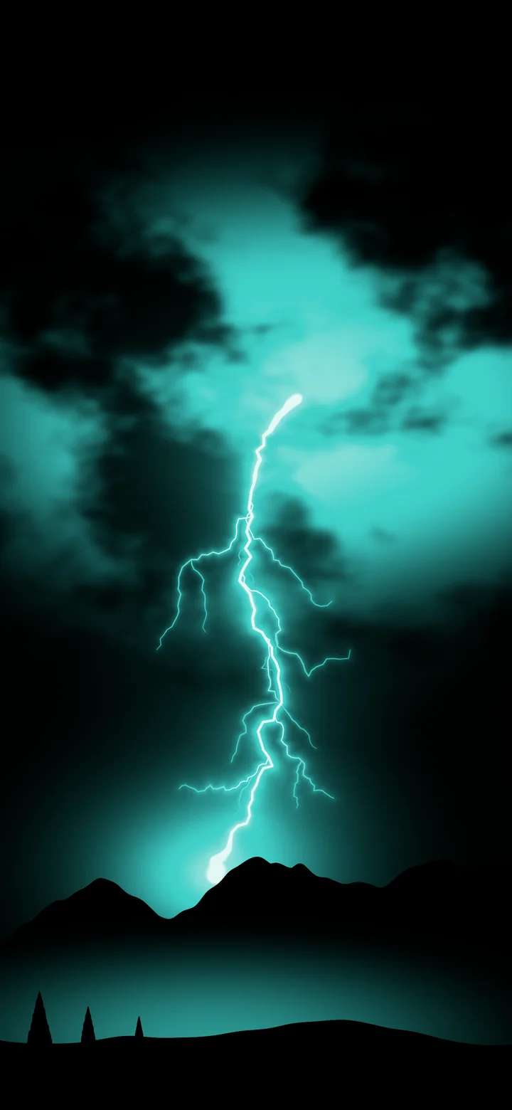 Turquoise Lightning Strike on Black wallpaper for iPhone and Android