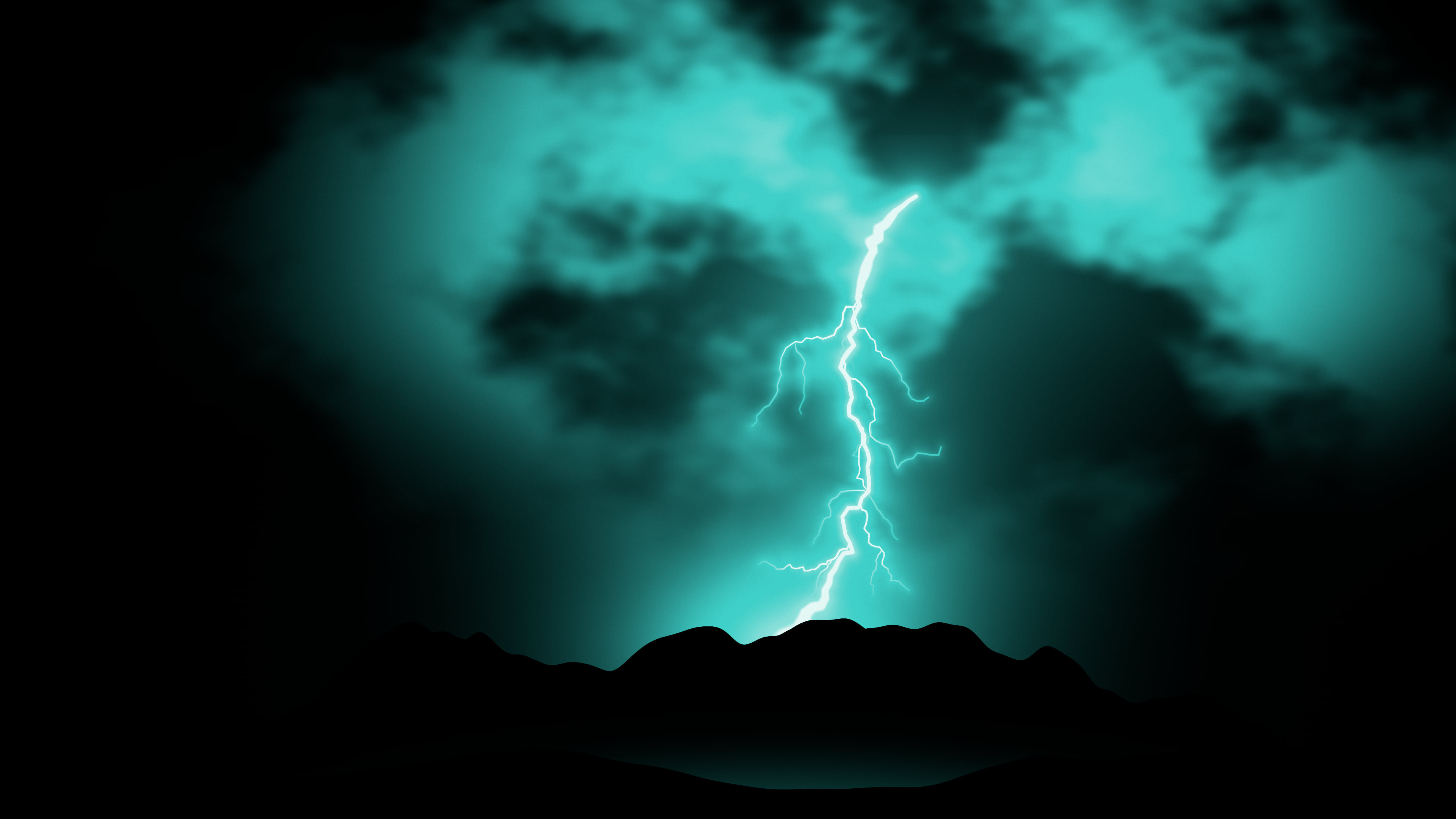 Turquoise Lightning Strike on Black desktop wallpaper in 4K