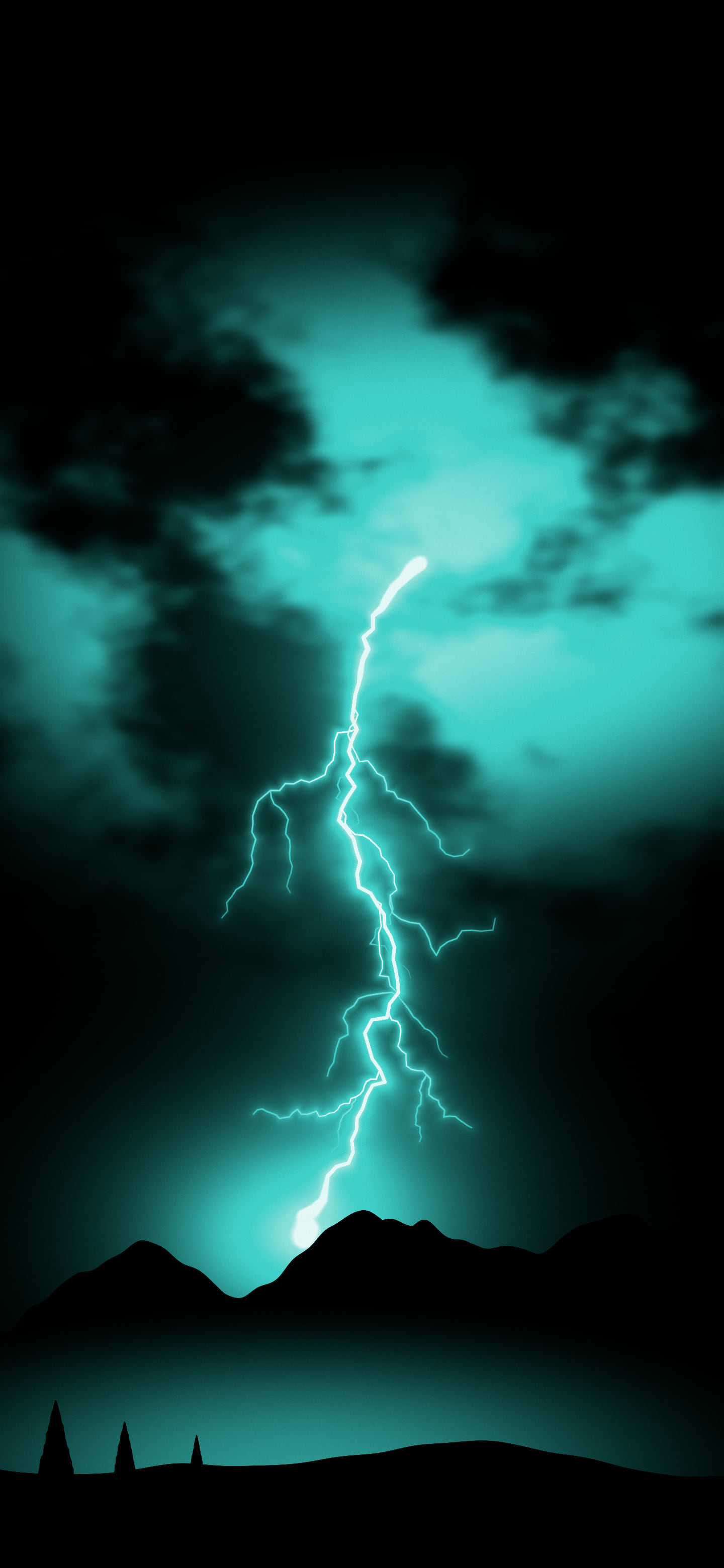 Turquoise Lightning Strike on Black wallpaper for iPhone and Android