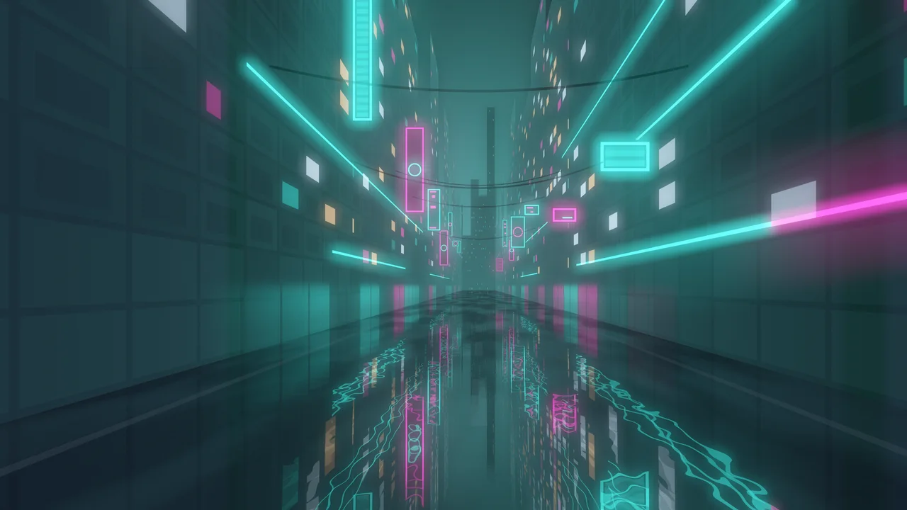 Turquoise Neon City Street desktop wallpaper in 4K