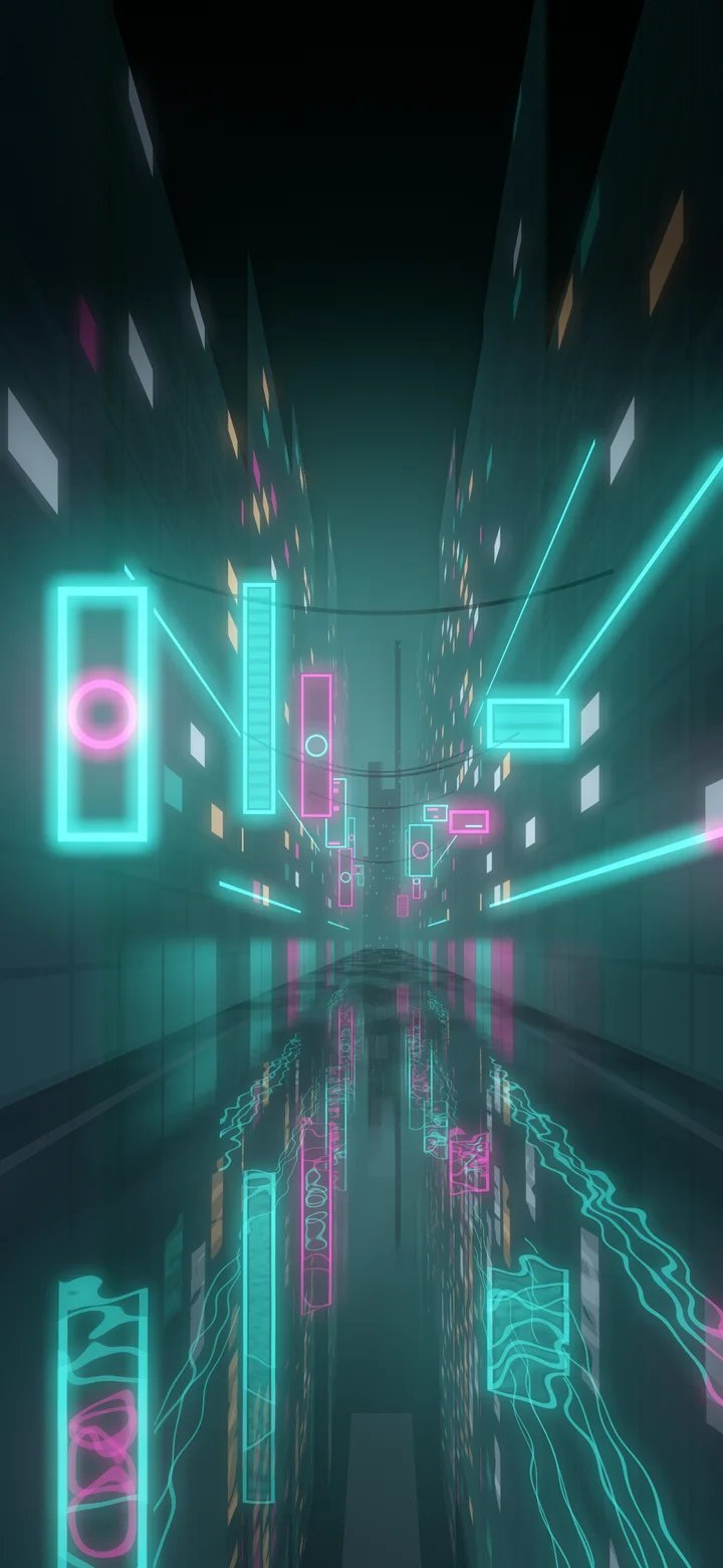 Turquoise Neon City Street wallpaper for iPhone and Android