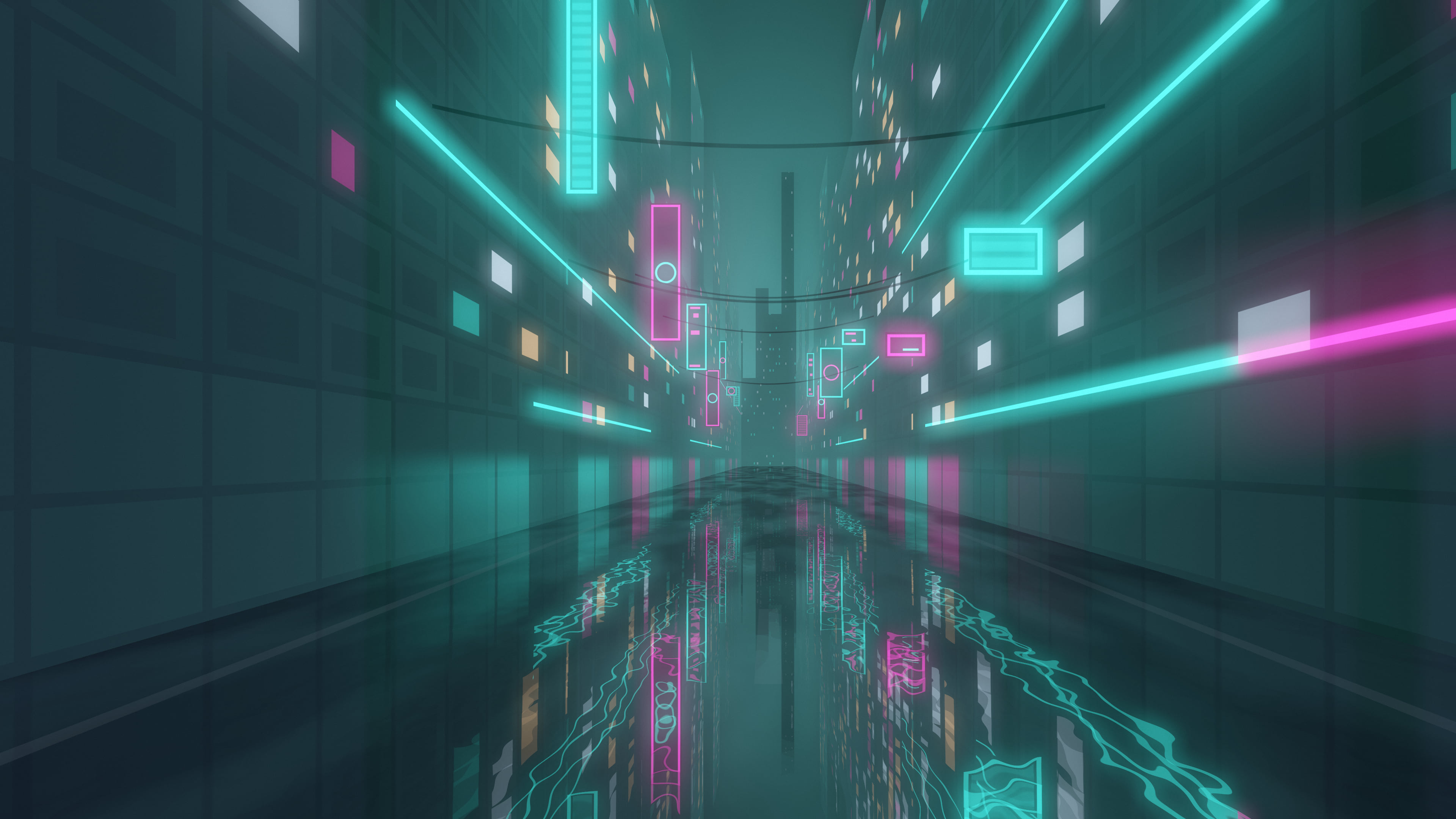 Turquoise Neon City Street desktop wallpaper in 4K