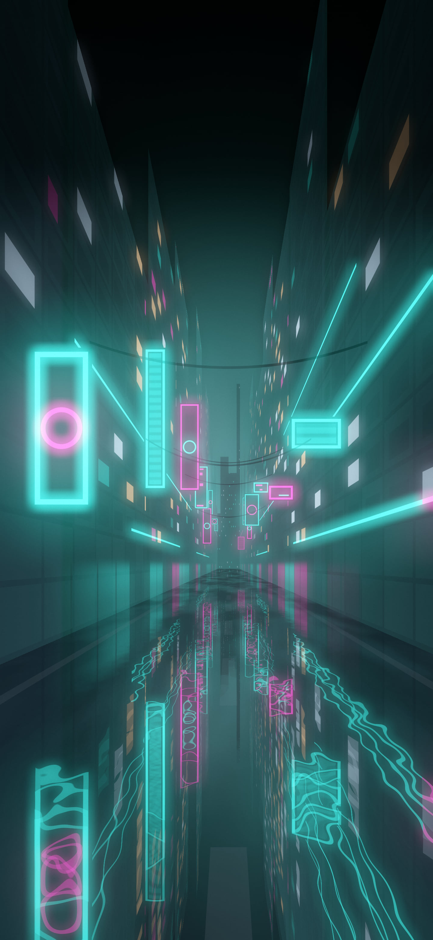 Turquoise Neon City Street wallpaper for iPhone and Android