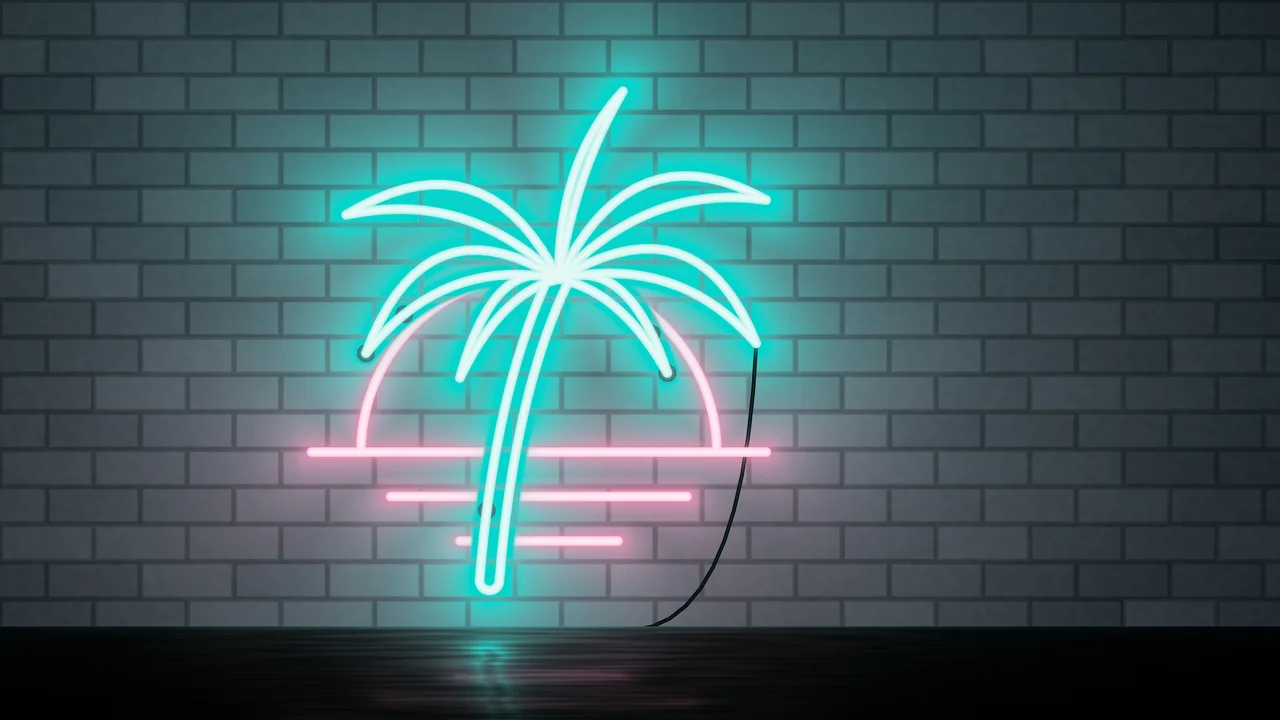 Turquoise Neon Palm Tree desktop wallpaper in 4K