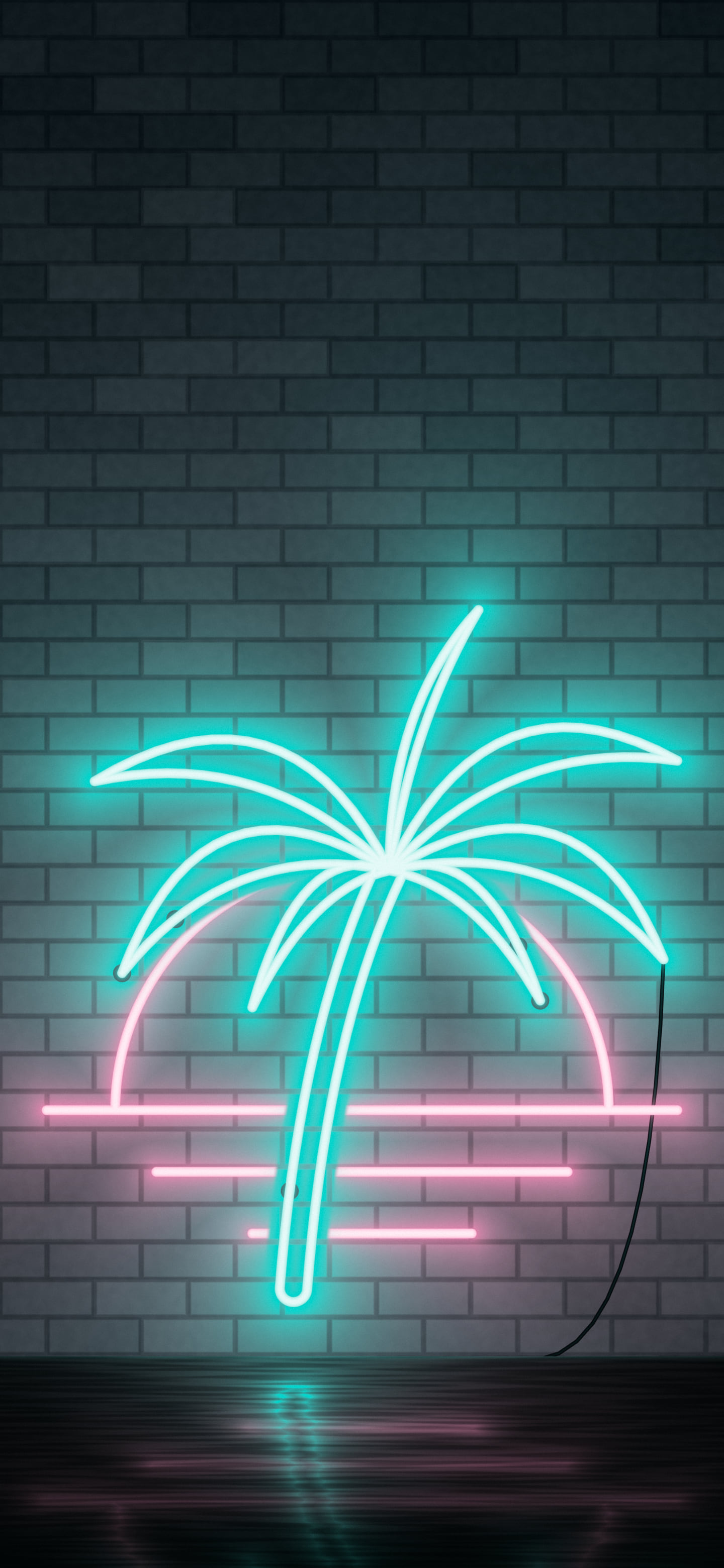 Turquoise Neon Palm Tree wallpaper for iPhone and Android