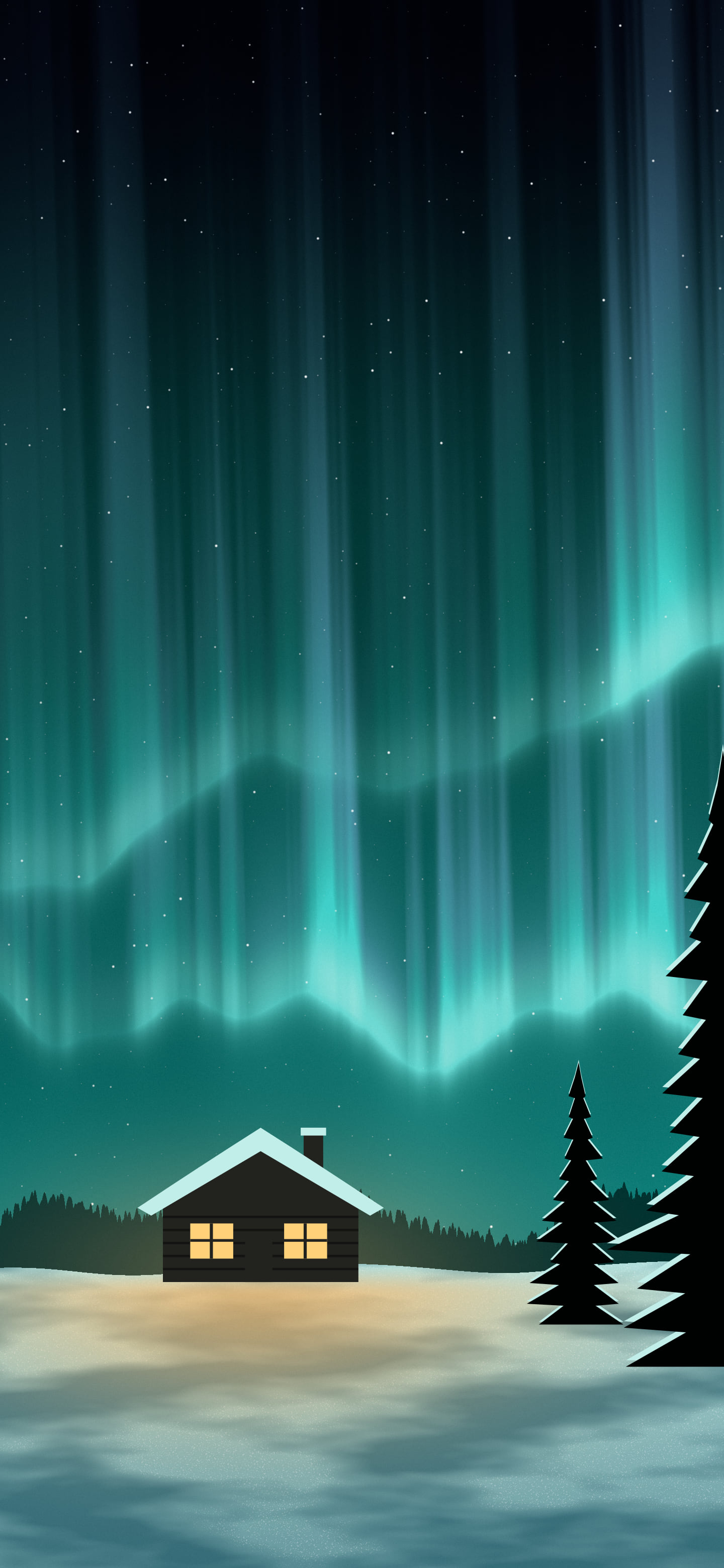 Turquoise Northern Lights Cabin wallpaper for iPhone and Android