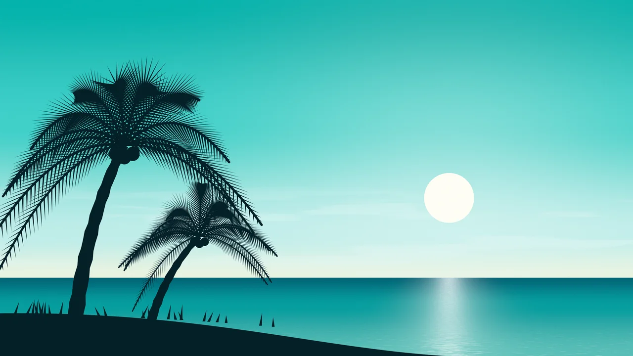 Turquoise Palm Tree Beach desktop wallpaper in 4K